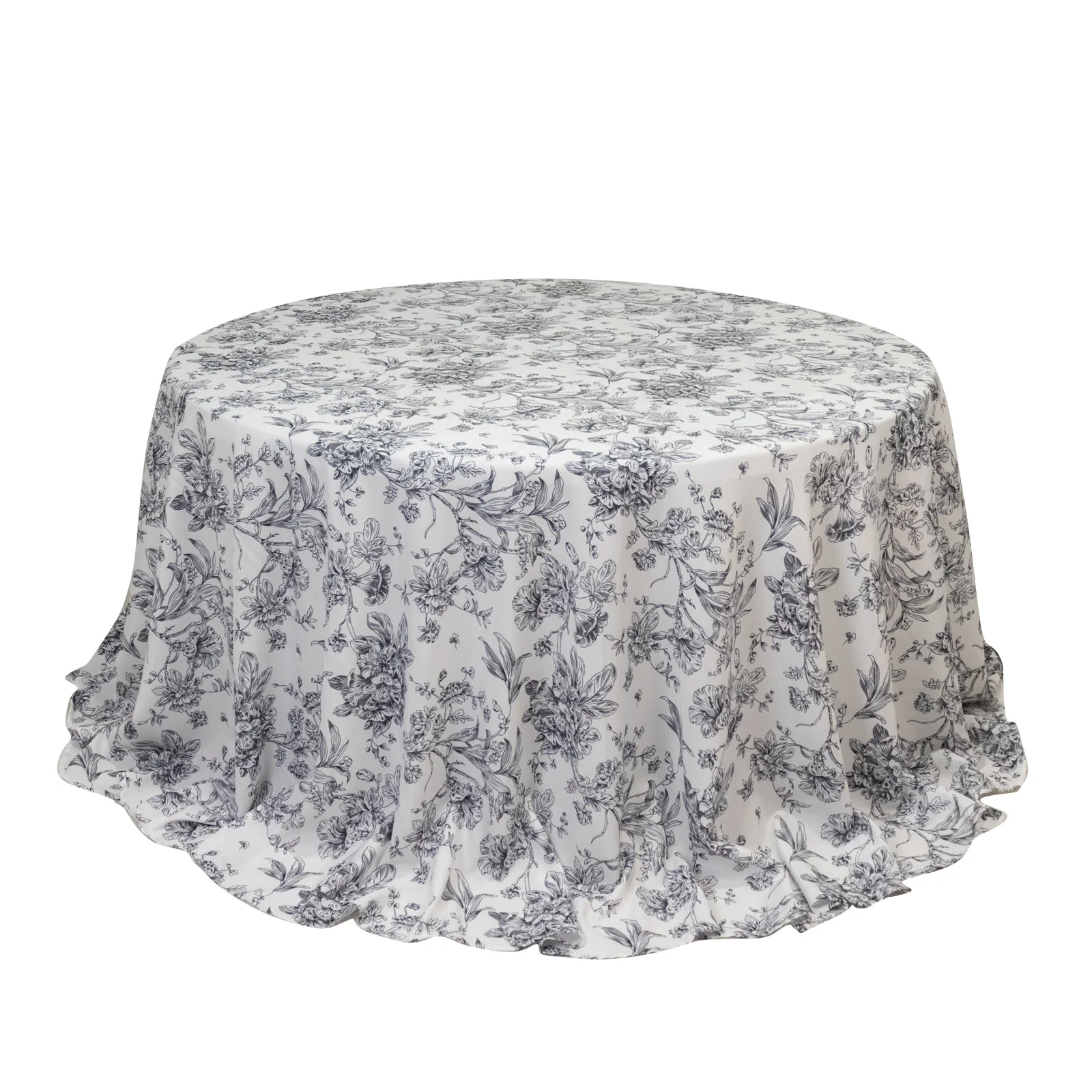 Polyester Round Tablecloth 132" White with Black French Toile Pattern - Sophisticated Table Cover for Chic Weddings & Events - Image 3