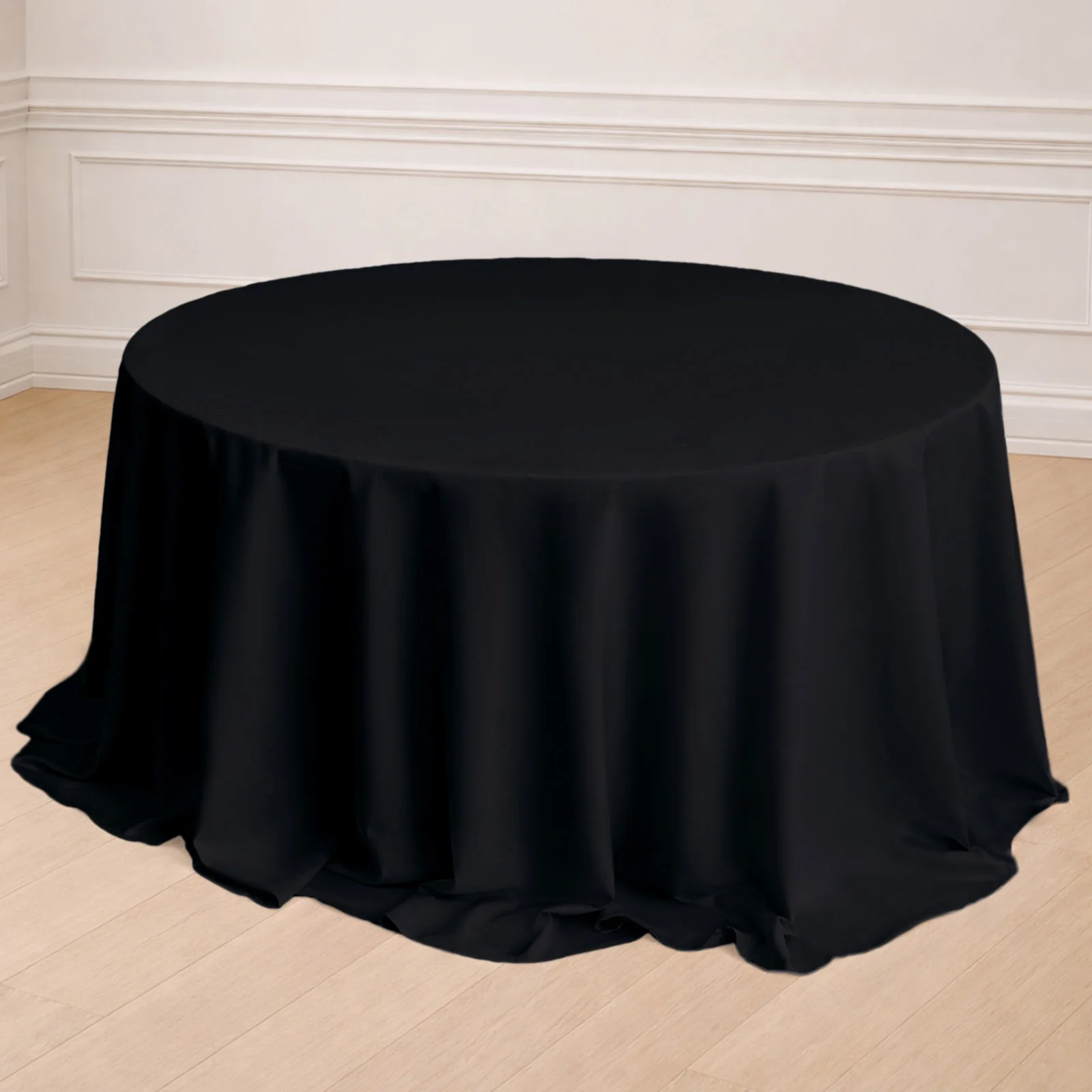 Polyester Round Tablecloth 132" Black with Seamless Finish - Sophisticated Decor for Upscale Occasions - Image 6