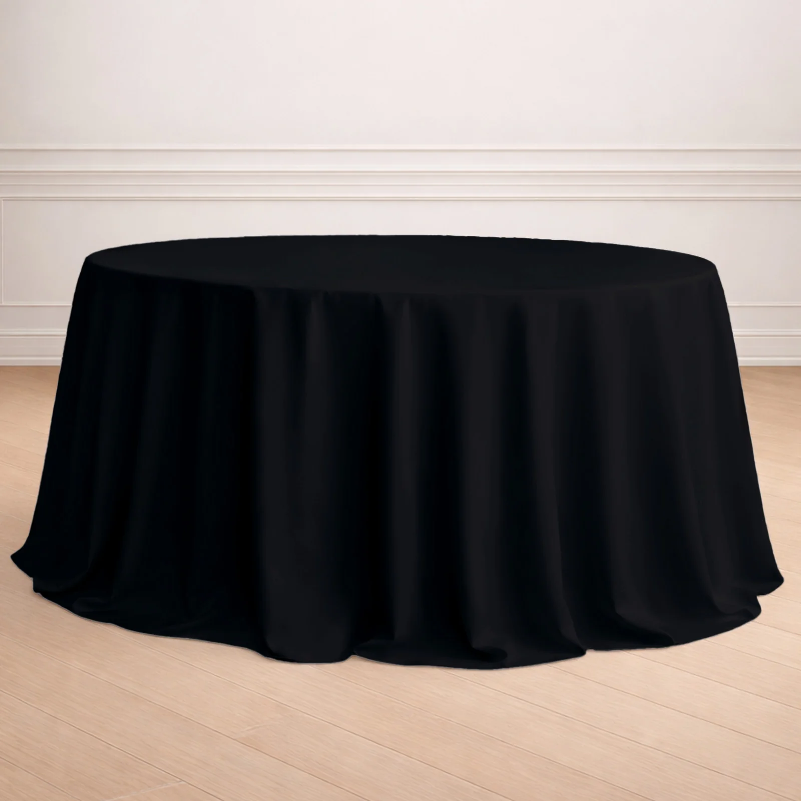 Polyester Round Tablecloth 132" Black with Seamless Finish - Sophisticated Decor for Upscale Occasions - Image 7
