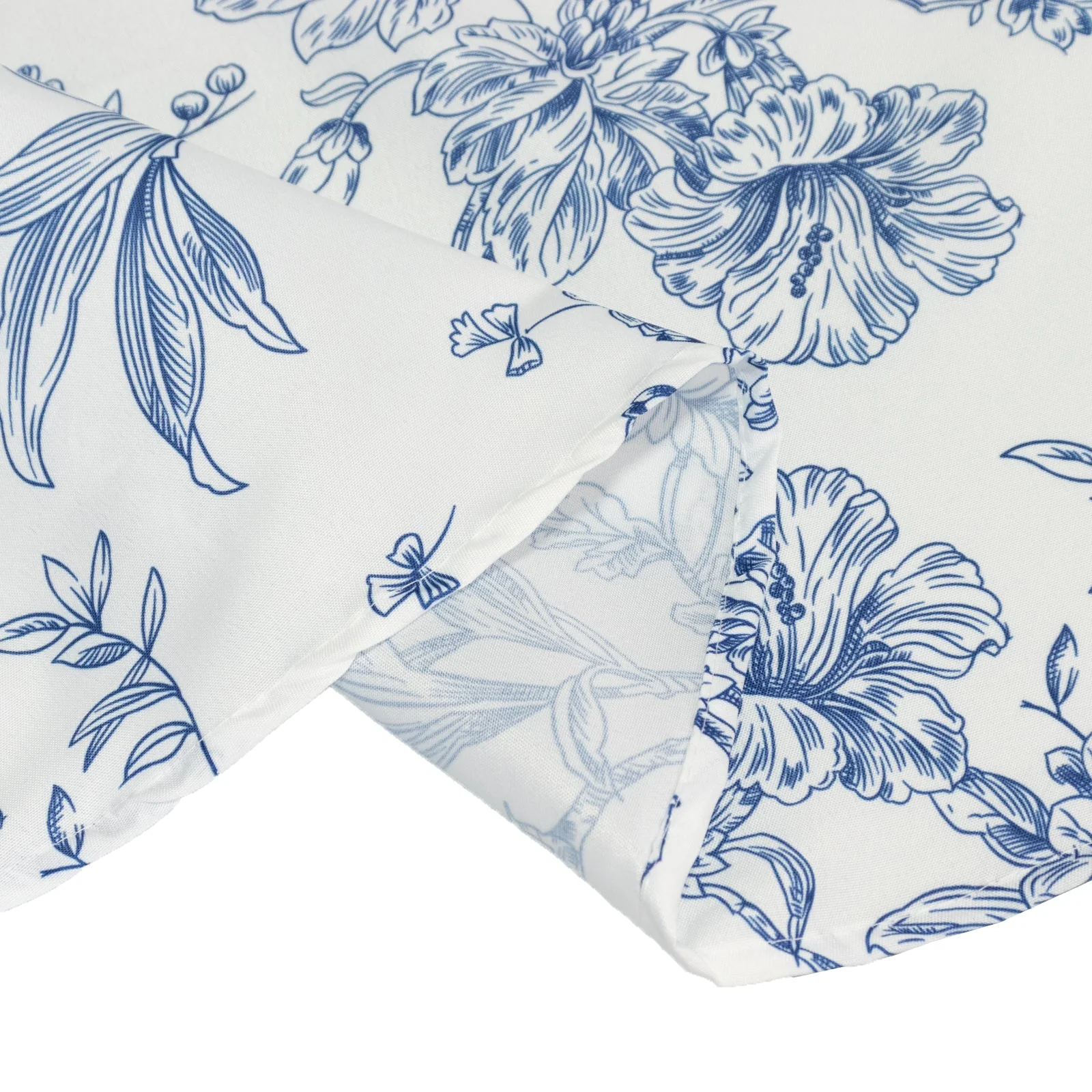 Polyester Round Tablecloth 132" White with Blue French Toile Pattern - Sophisticated Table Cover for Chic Weddings & Events - Image 4