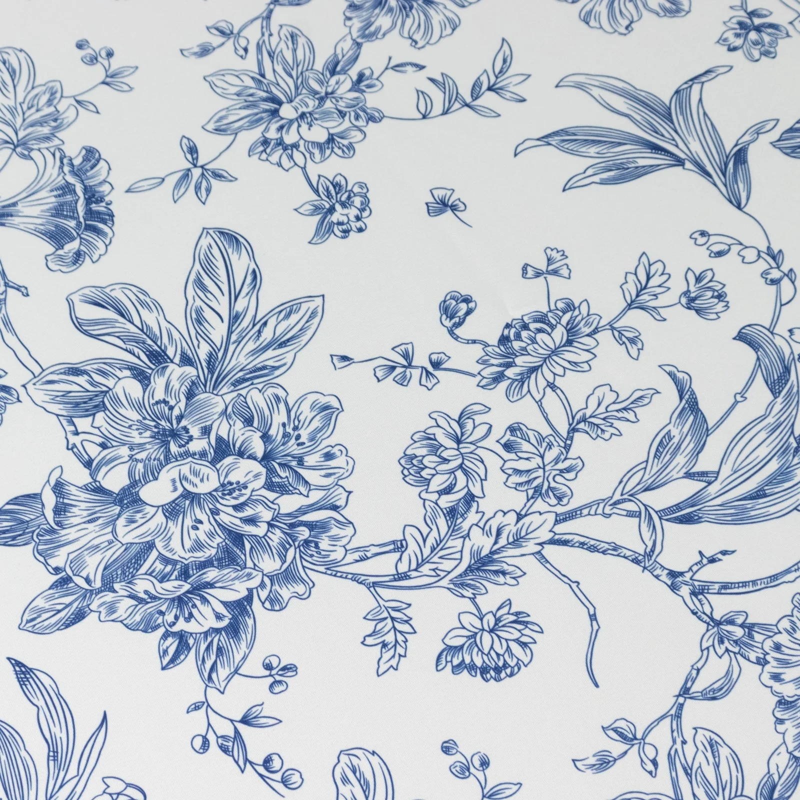 Polyester Round Tablecloth 132" White with Blue French Toile Pattern - Sophisticated Table Cover for Chic Weddings & Events - Image 5