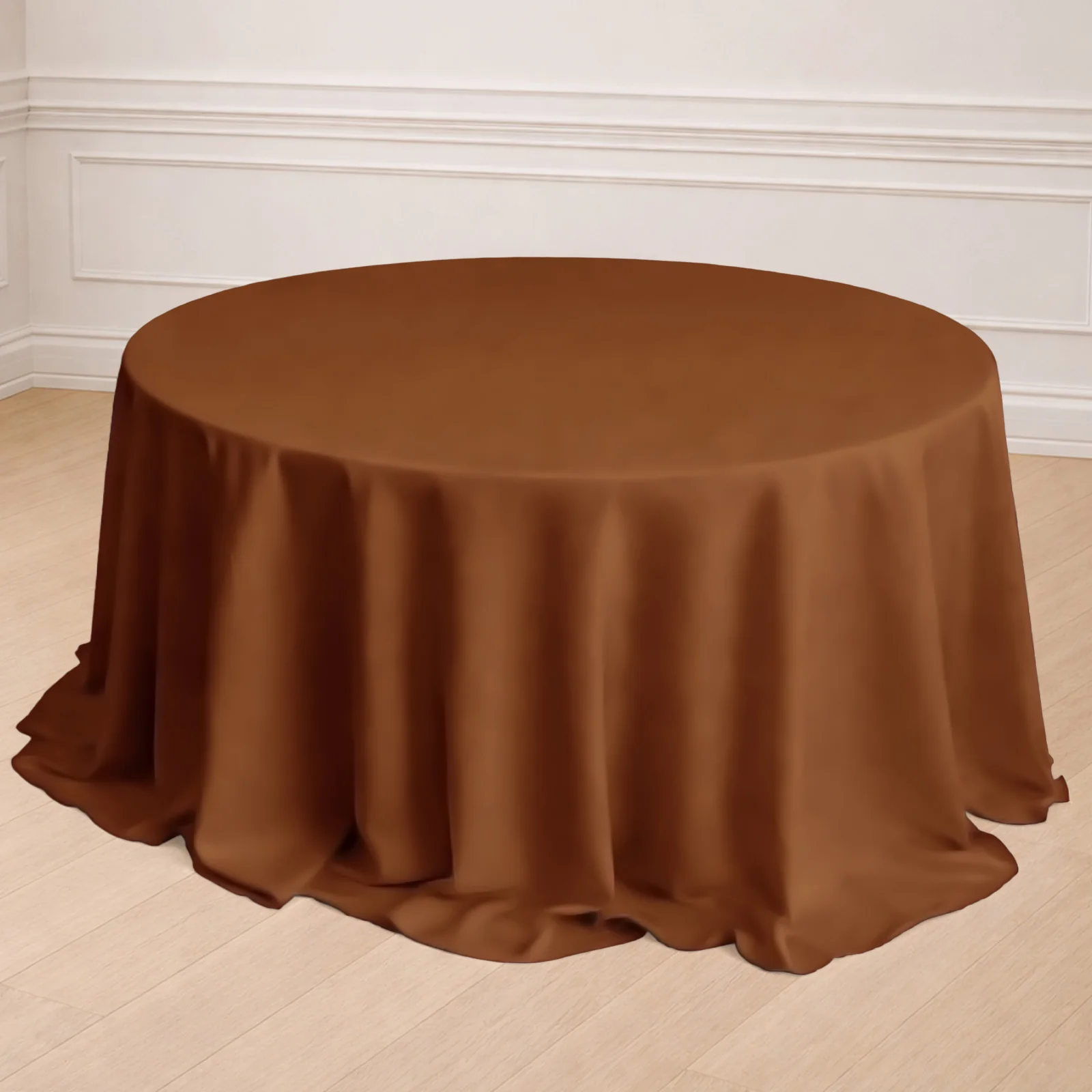 Polyester Round Tablecloth 132" Cinnamon Brown - Seamless Finish Table Cover - Image 6