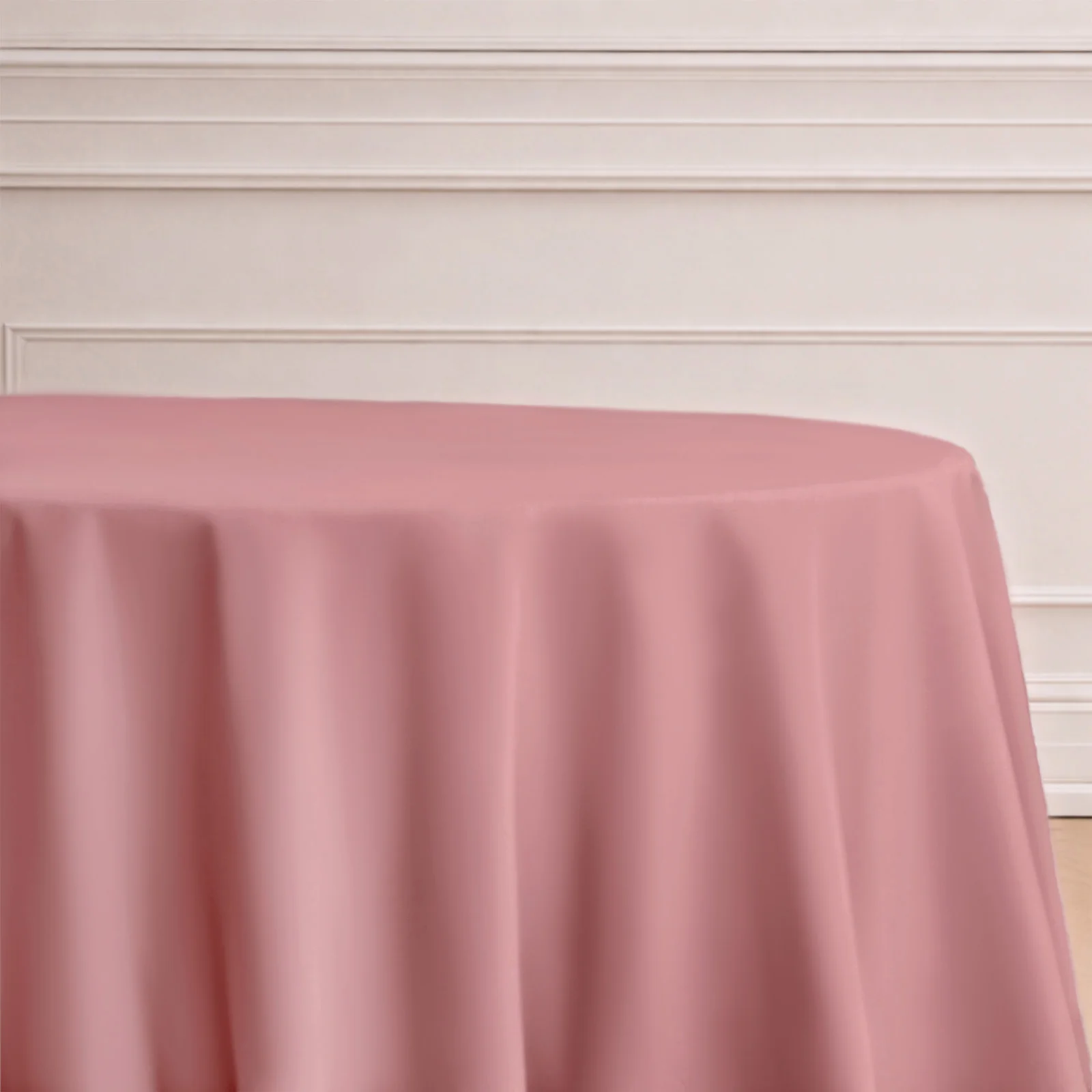 Polyester Round Tablecloth 132" Dusty Rose - Seamless Finish Table Cover - Image 5