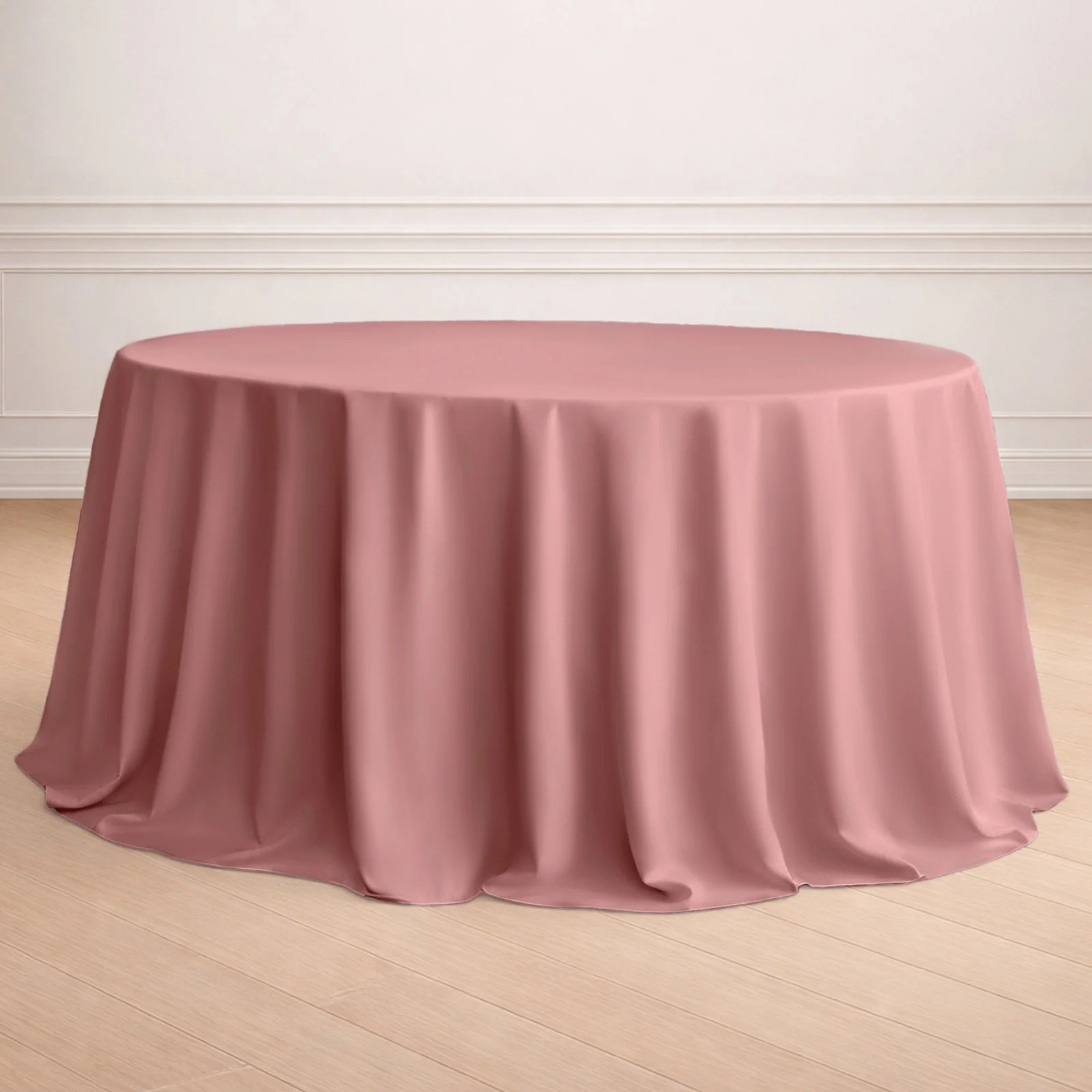 Polyester Round Tablecloth 132" Dusty Rose - Seamless Finish Table Cover - Image 7