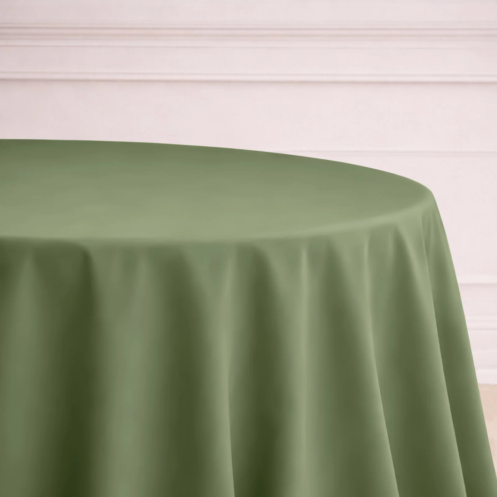 Polyester Round Tablecloth 132" Dusty Sage Green - Seamless Finish Table Cover - Image 5