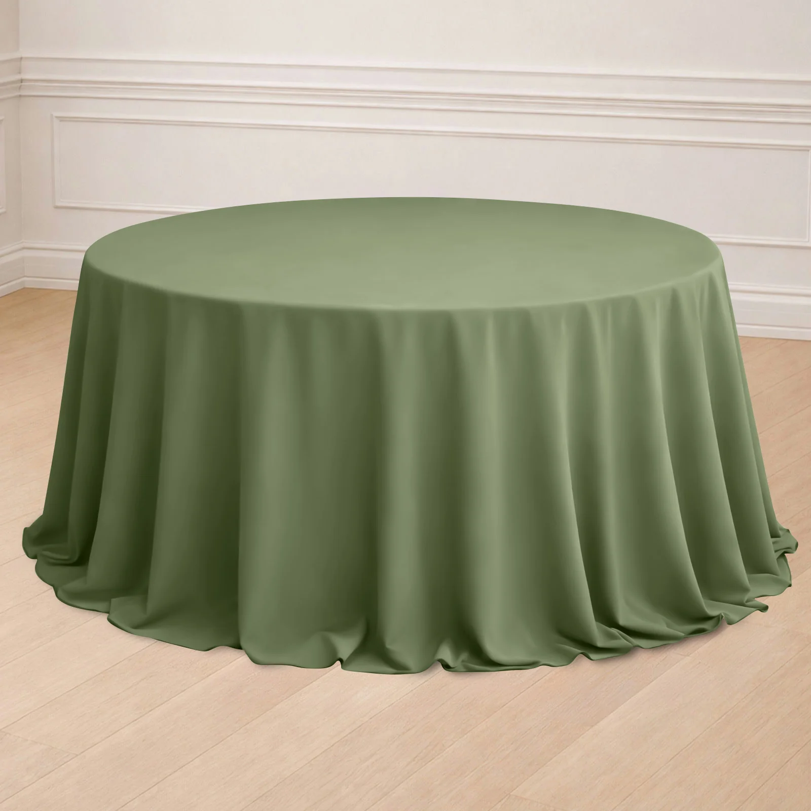 Polyester Round Tablecloth 132" Dusty Sage Green - Seamless Finish Table Cover - Image 6