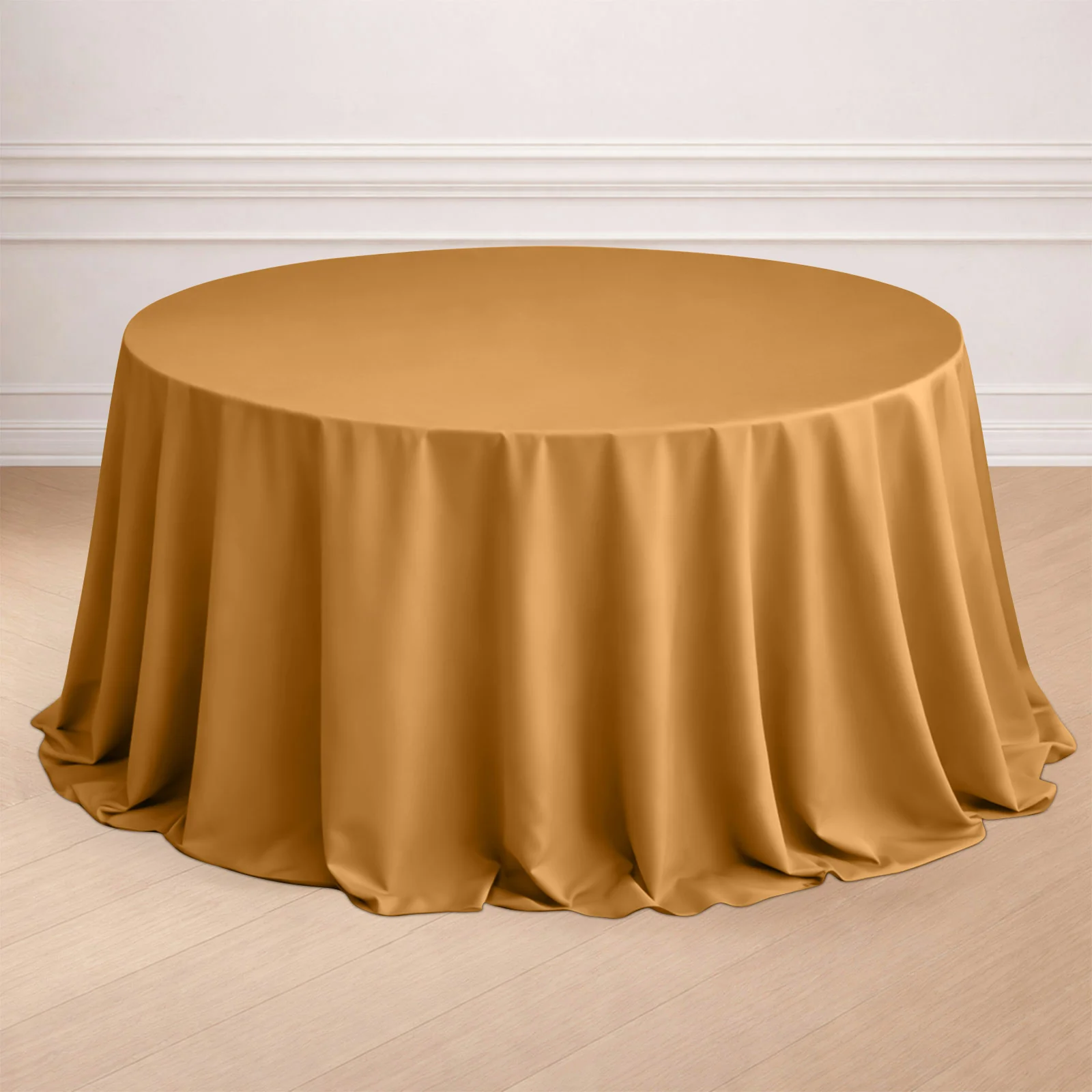 Polyester Round Tablecloth 132" Gold with Seamless Finish - Sophisticated Decor for Upscale Occasions