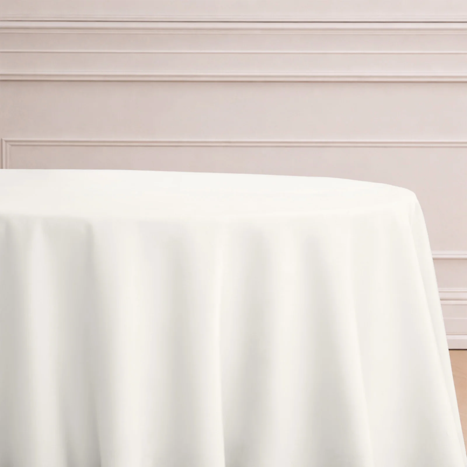 Polyester Round Tablecloth 132" Ivory - Seamless Finish Table Cover - Image 5