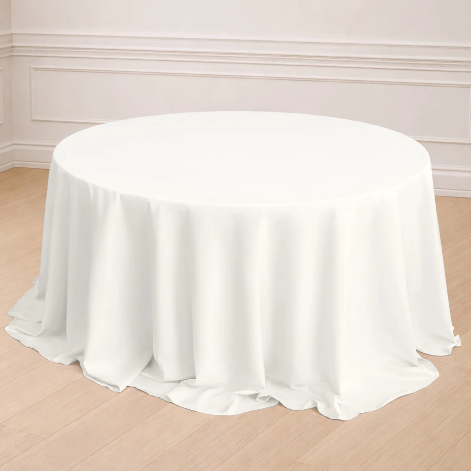 Polyester Round Tablecloth 132" Ivory - Seamless Finish Table Cover - Image 7