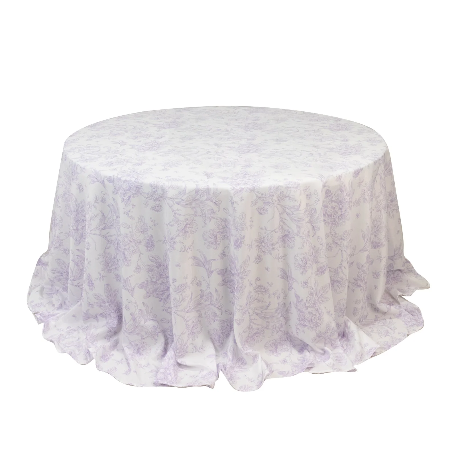 Polyester Round Tablecloth 132" White with Lavender Lilac French Toile Pattern - Sophisticated Table Cover for Chic Weddings & Events - Image 3