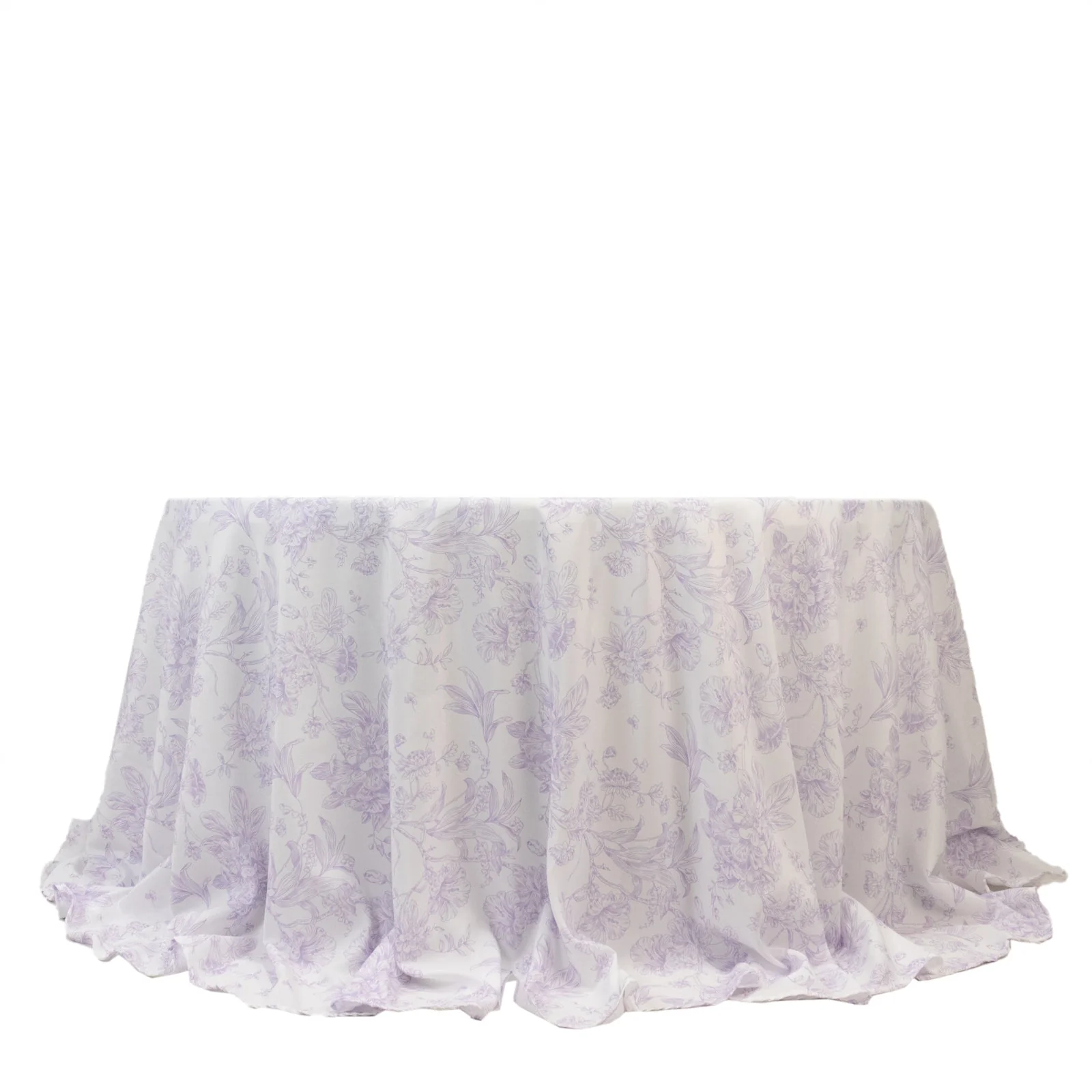 Polyester Round Tablecloth 132" White with Lavender Lilac French Toile Pattern - Sophisticated Table Cover for Chic Weddings & Events - Image 5