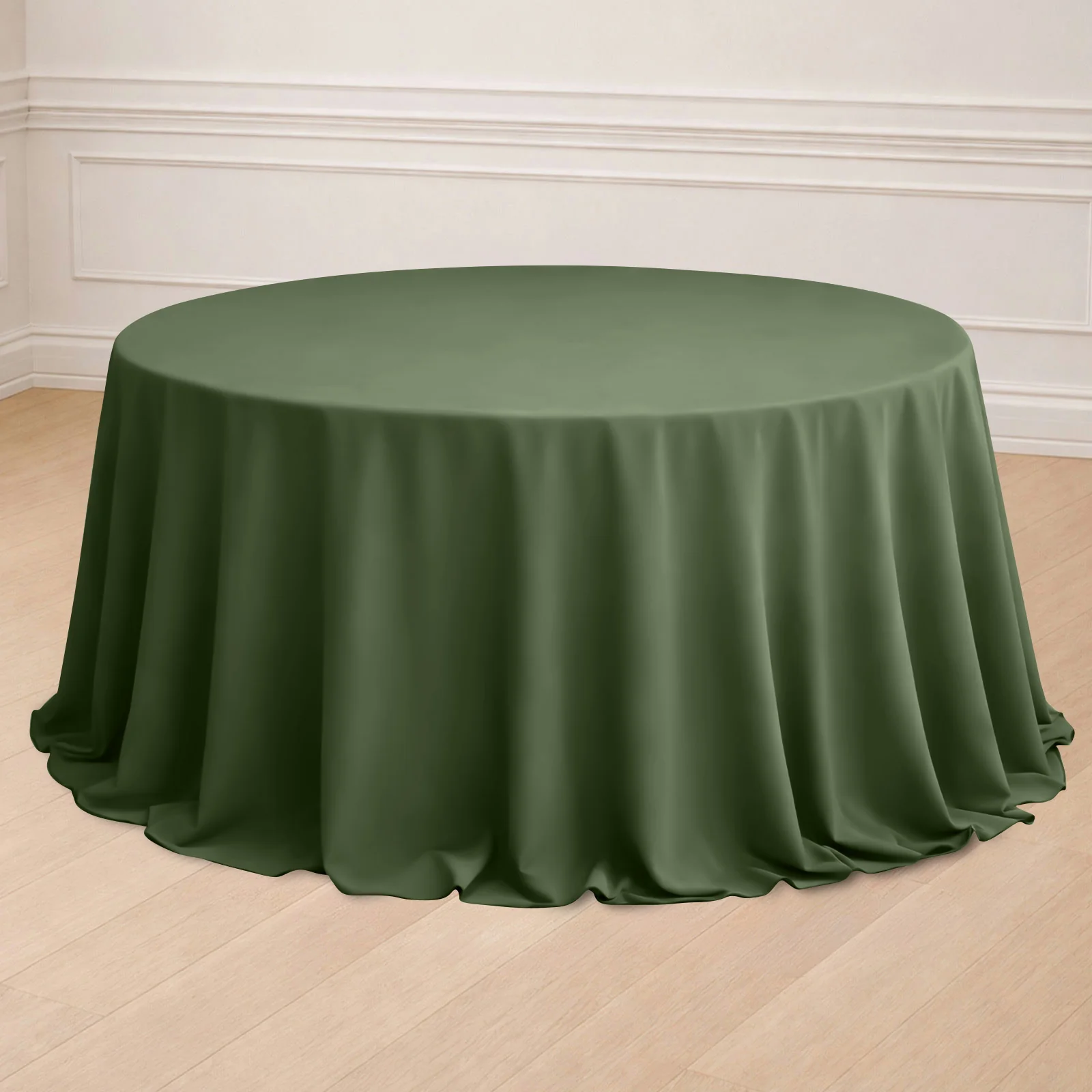 Polyester Round Tablecloth 132" Olive Green - Seamless Finish Table Cover - Image 6