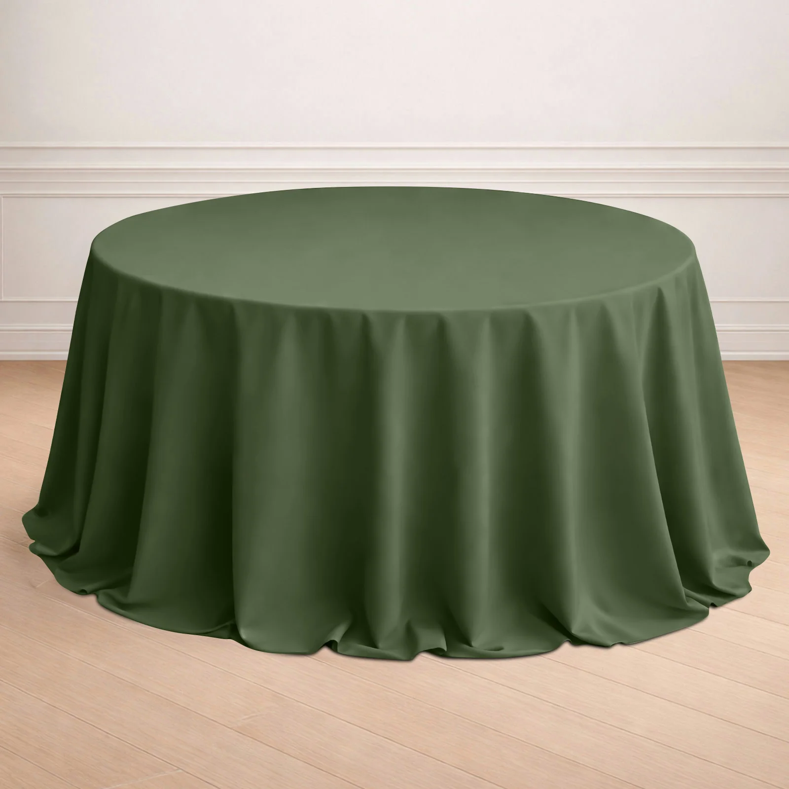 Polyester Round Tablecloth 132" Olive Green - Seamless Finish Table Cover - Image 8