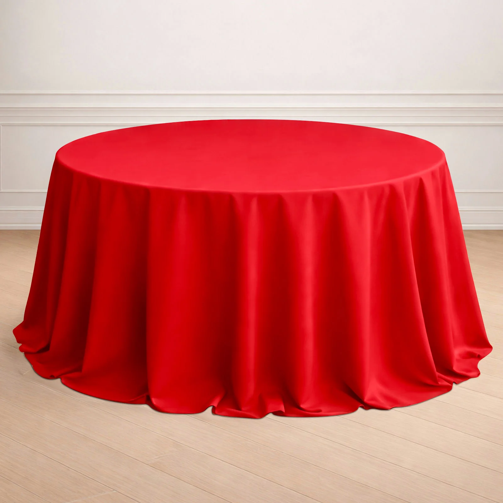 Polyester Round Tablecloth 132" Red - Seamless Finish Table Cover - Image 7