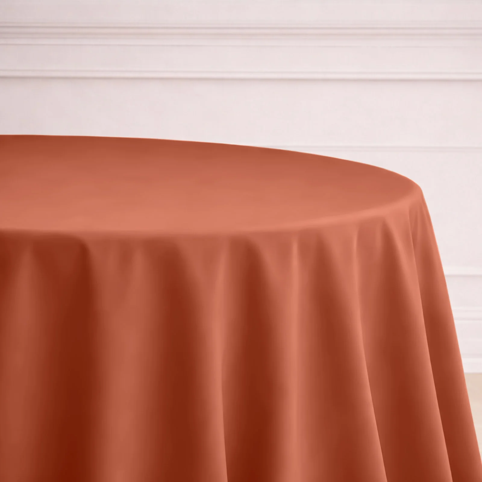 Polyester Round Tablecloth 132" Terracotta (Rust) - Seamless Finish Table Cover - Image 5