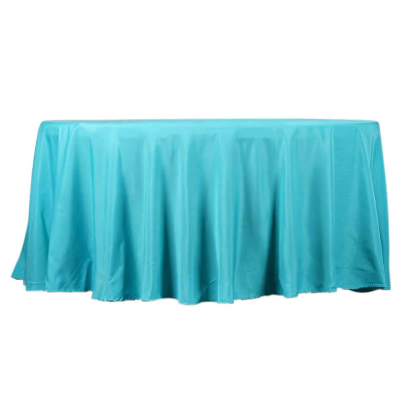 Polyester Round Tablecloth 132" Turquoise - Seamless Finish Table Cover - Image 2