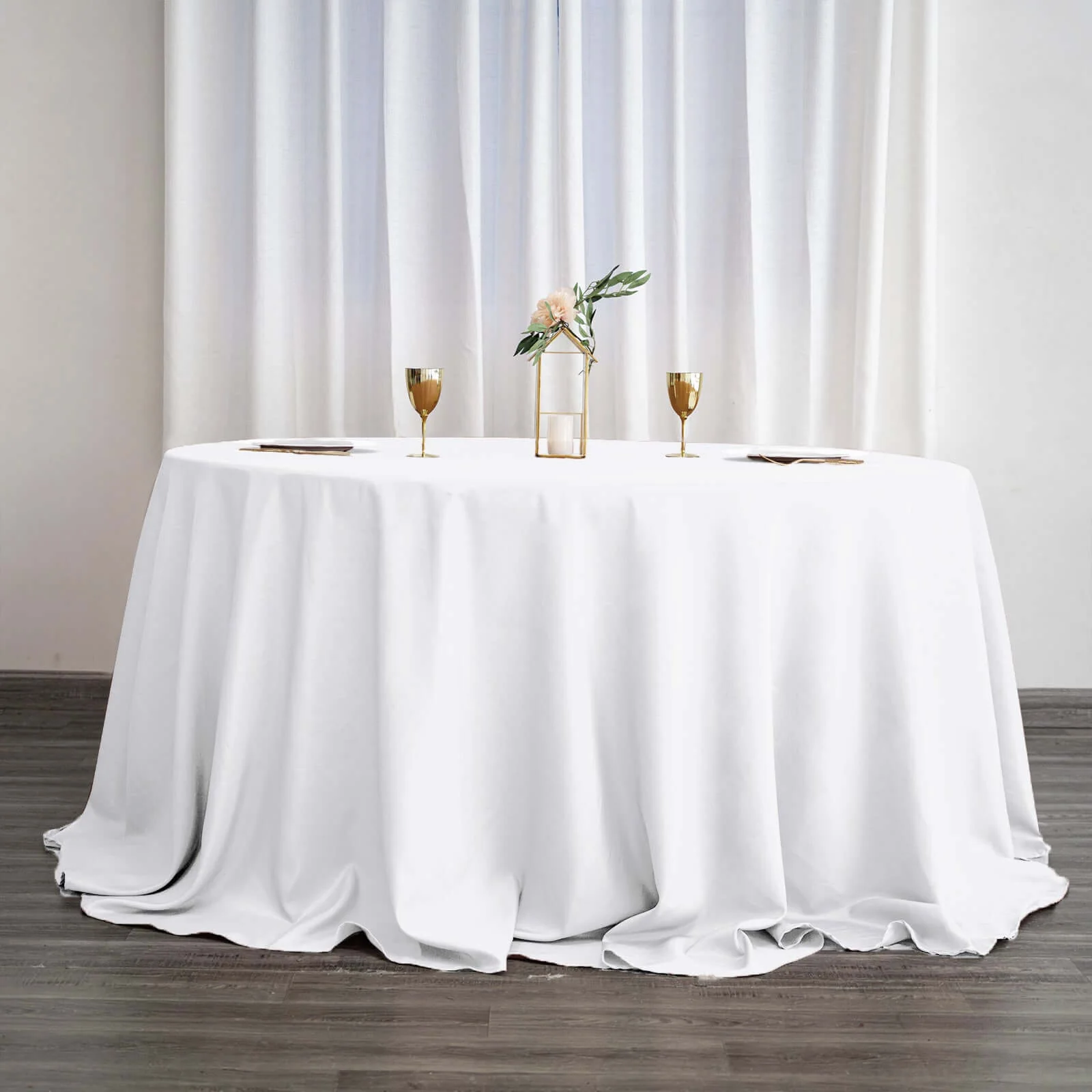 Polyester Round Tablecloth 132" White with Seamless Finish - Sophisticated Decor for Upscale Occasions - Image 3