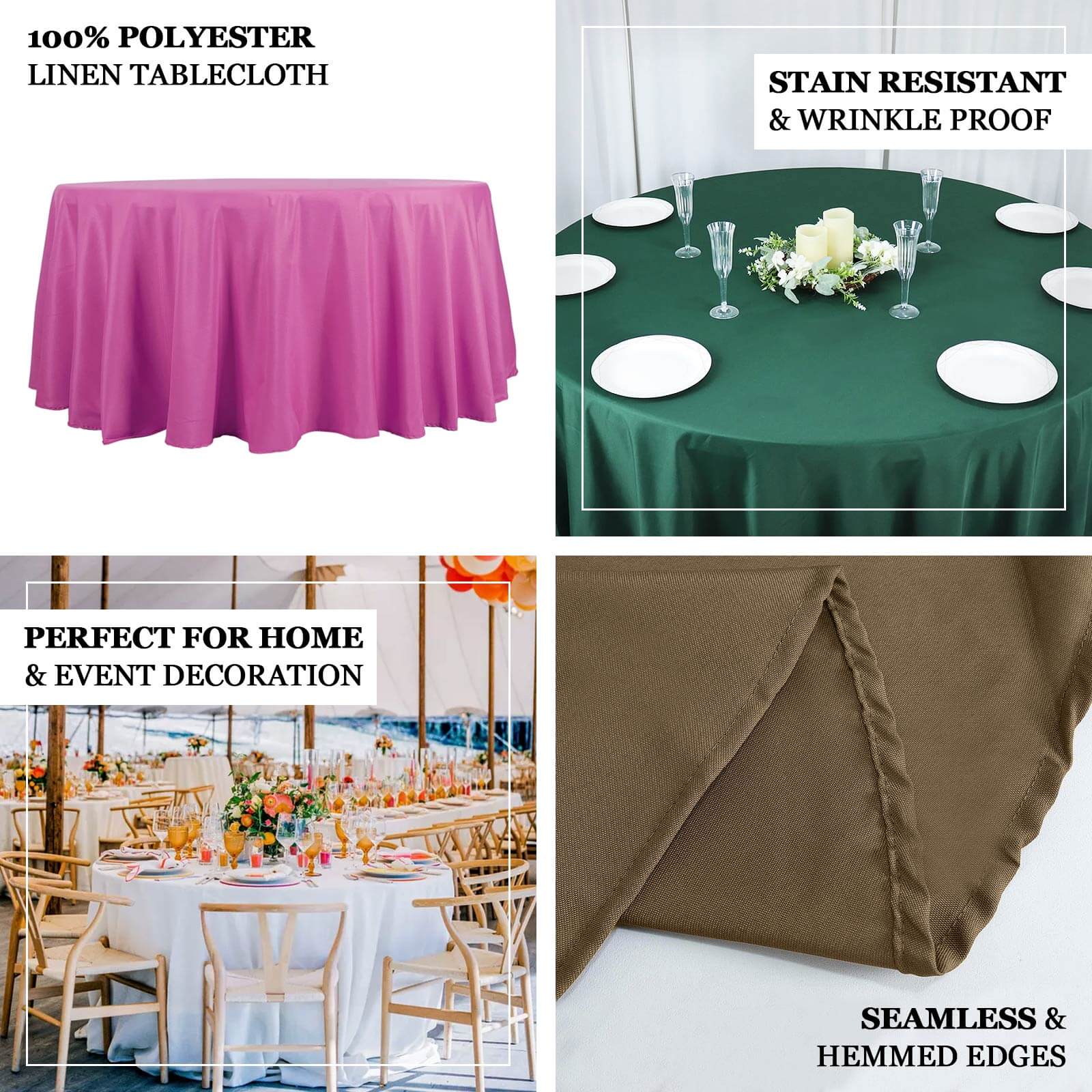 Polyester Round Tablecloth 132" White with Seamless Finish - Sophisticated Decor for Upscale Occasions - Image 4