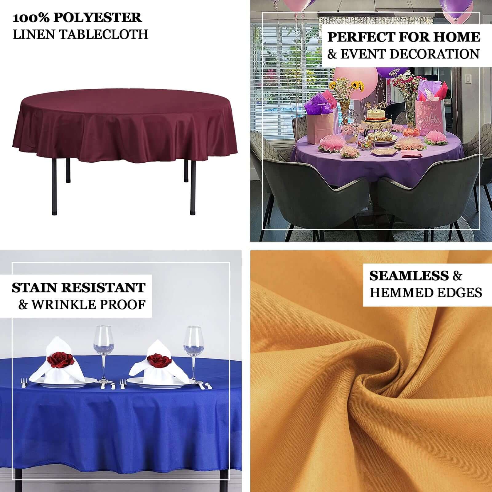 Polyester Round Tablecloth 70" Beige - Linen Texture Table Cover - Image 4