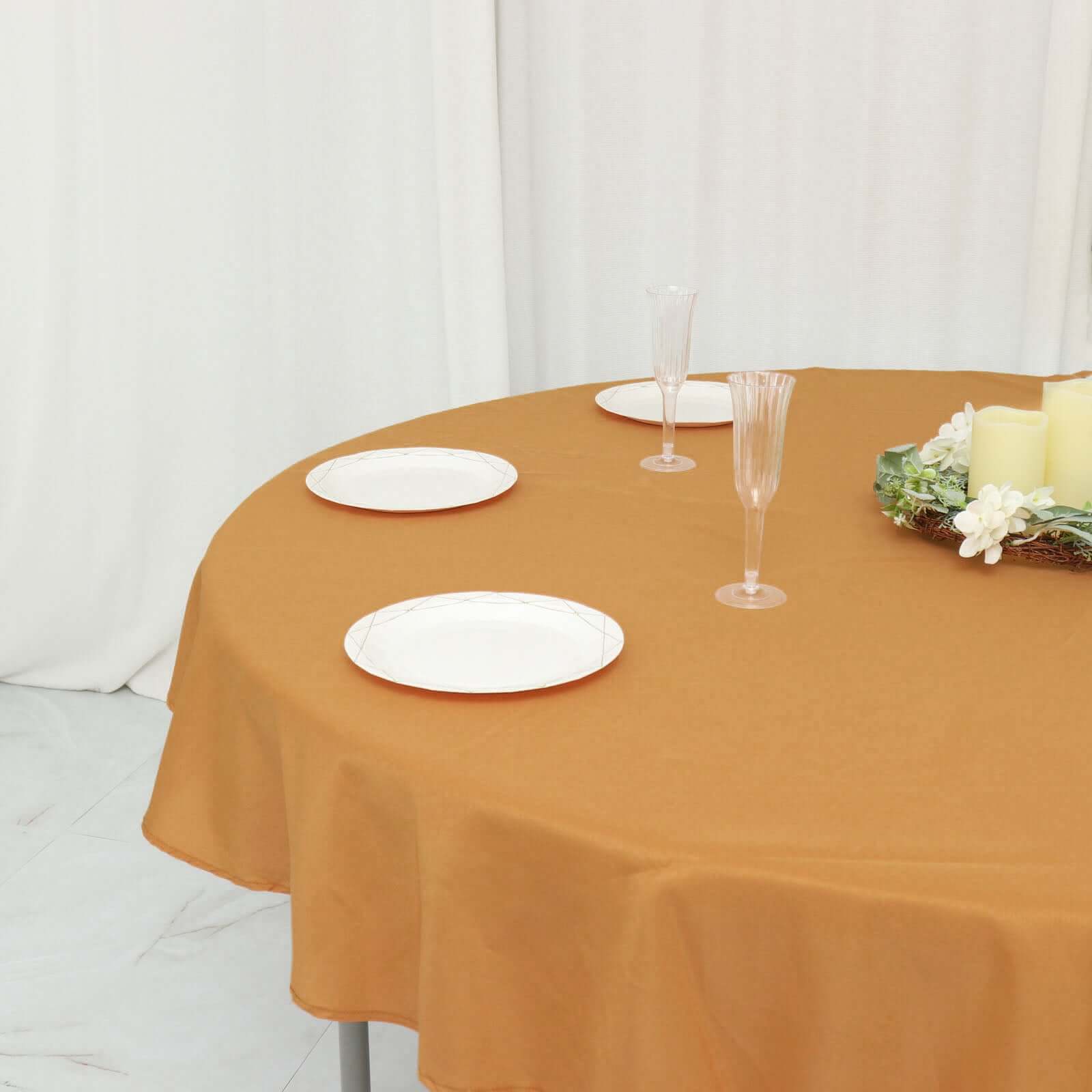 Polyester Round Tablecloth 70" Gold with Linen Texture - Sophisticated Decor for Everyday Use - Image 7
