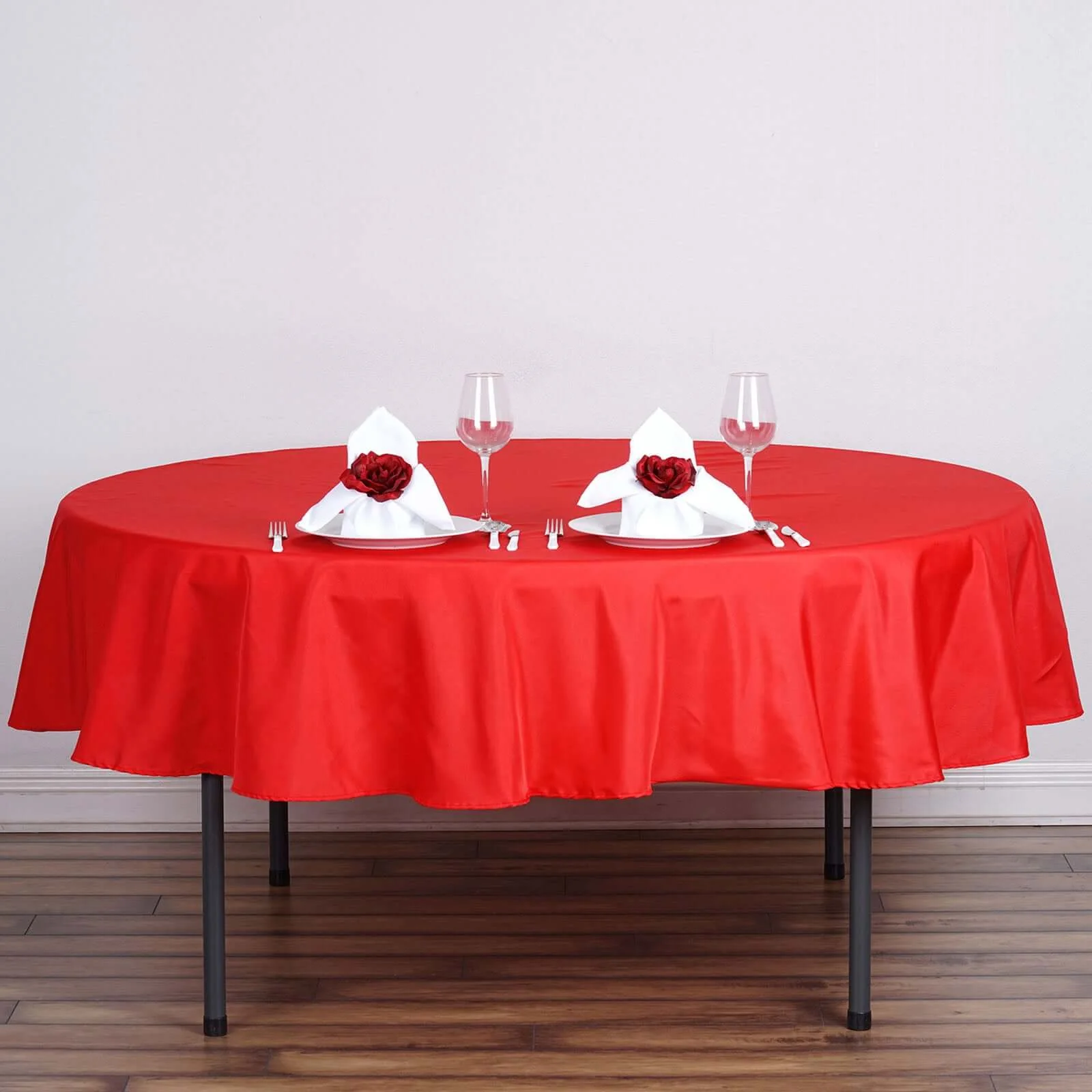 Polyester Round Tablecloth 70" Red - Linen Texture Table Cover - Image 5