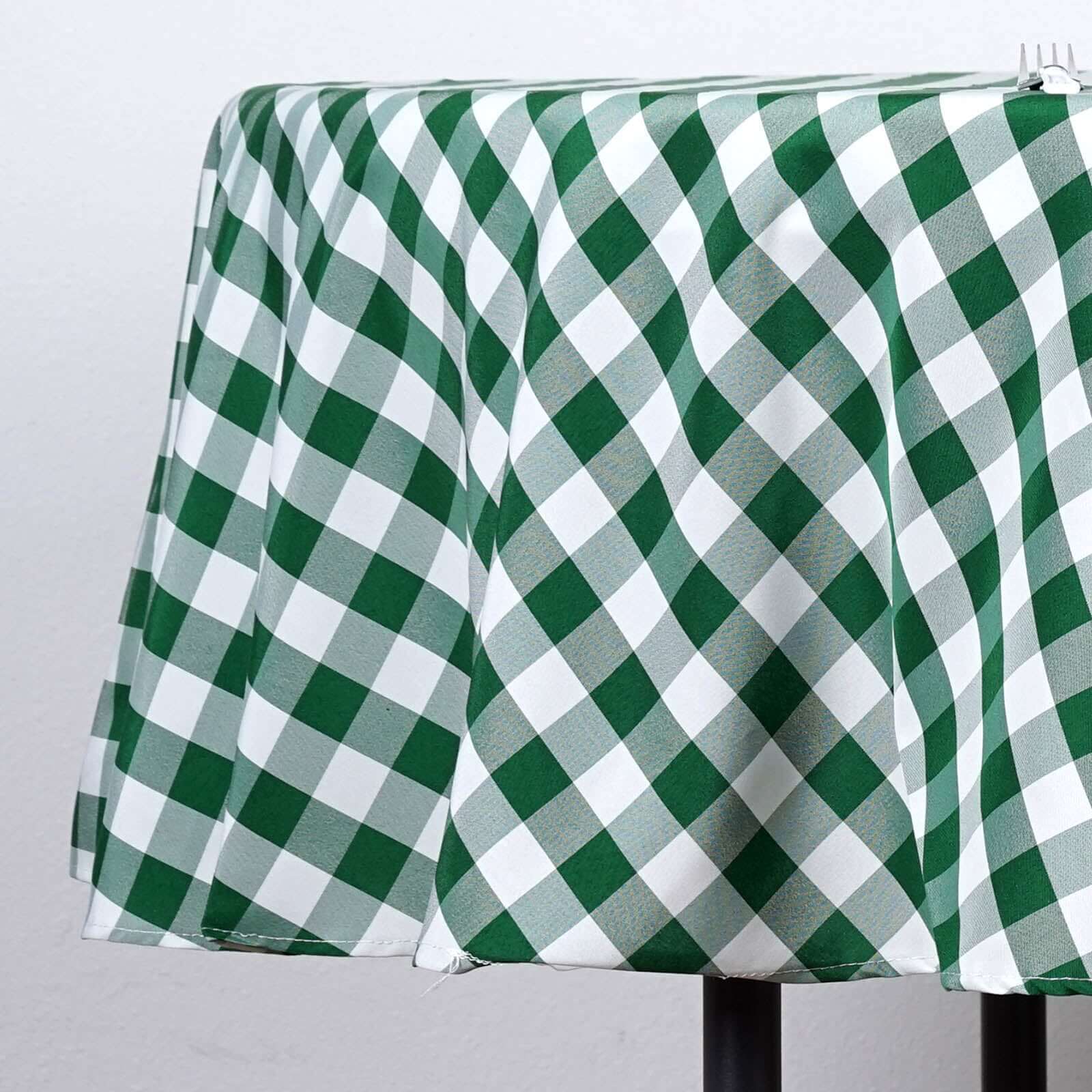 Polyester Round Tablecloth 70" White/Green Checkered Buffalo Plaid Table Cover - Image 2