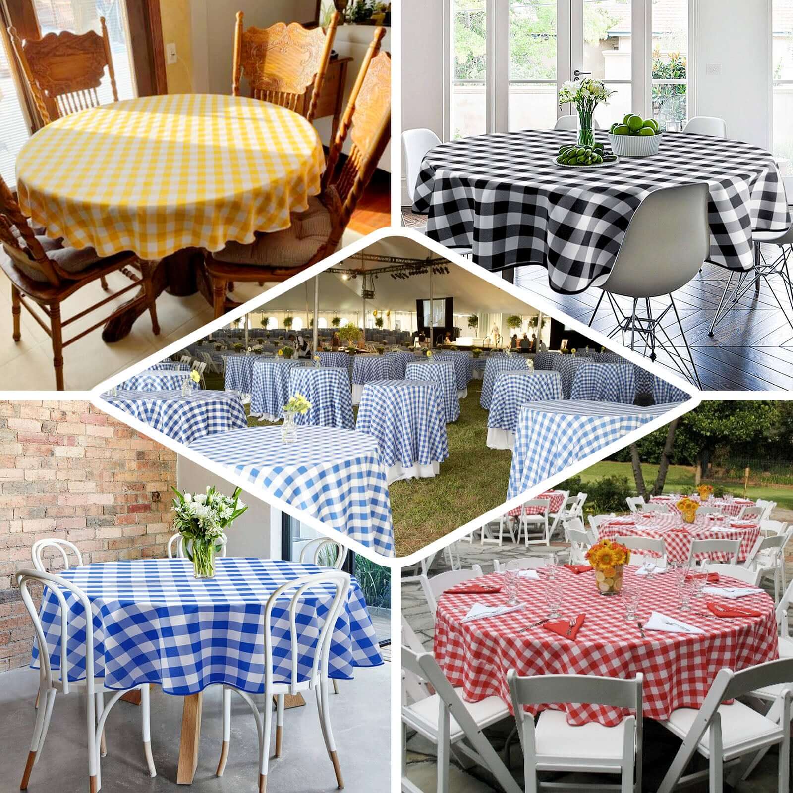 Polyester Round Tablecloth 70" White/Green Checkered Buffalo Plaid Table Cover - Image 5