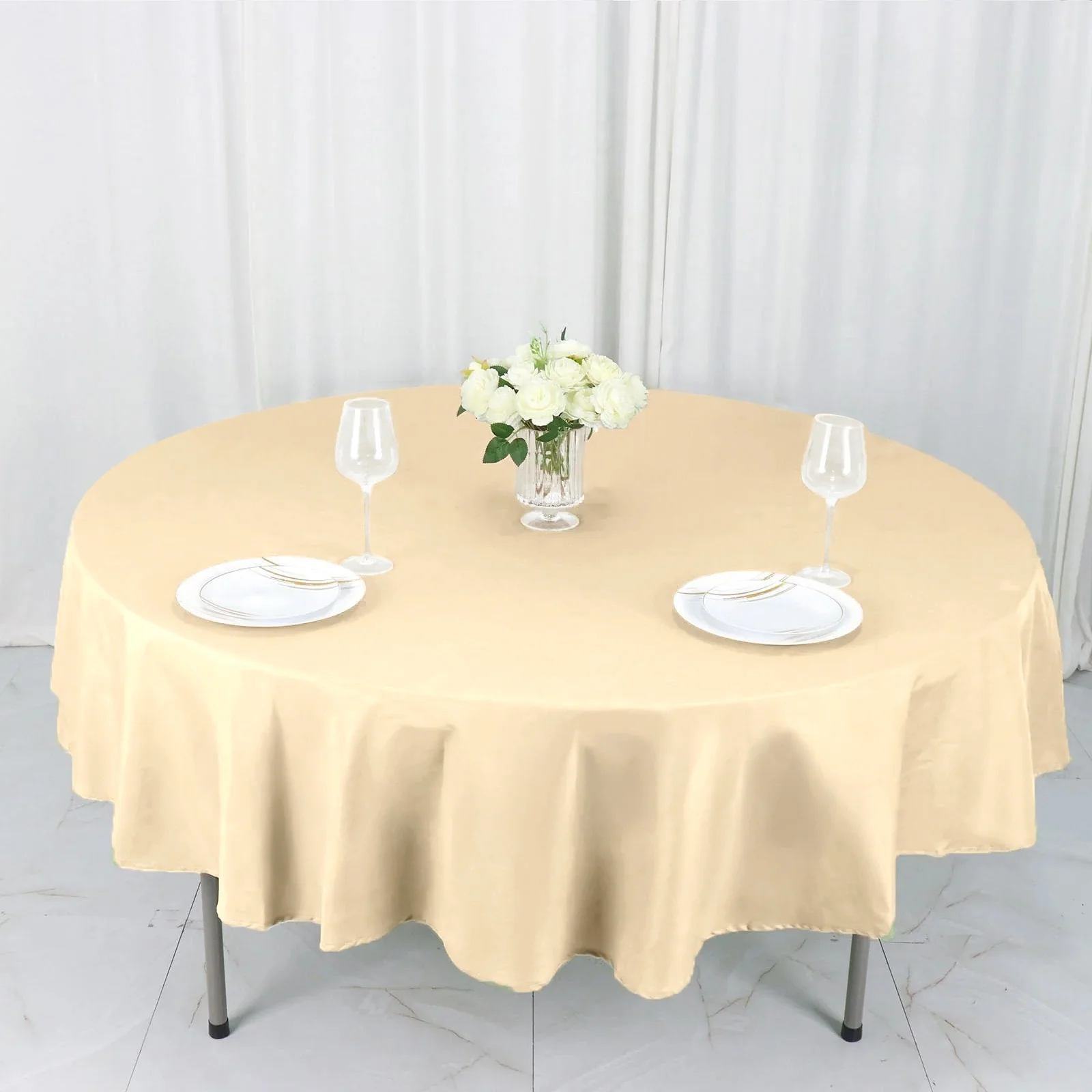 Polyester Round Tablecloth 90" Beige - Reusable & Durable Table Cover - Image 3