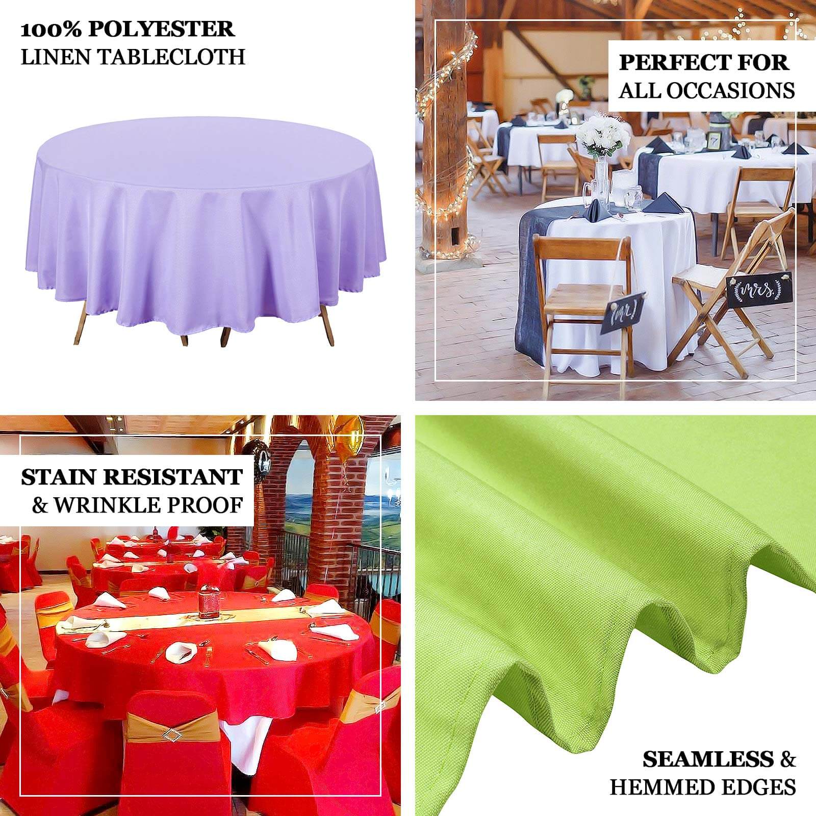 Polyester Round Tablecloth 90" Beige - Reusable & Durable Table Cover - Image 4