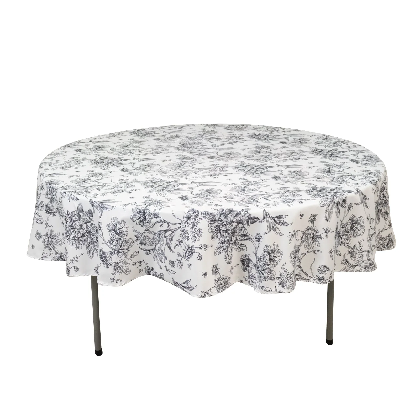 Polyester Round Tablecloth 90" White with Black French Toile Pattern - Sophisticated Table Cover for Chic Weddings & Events - Image 3