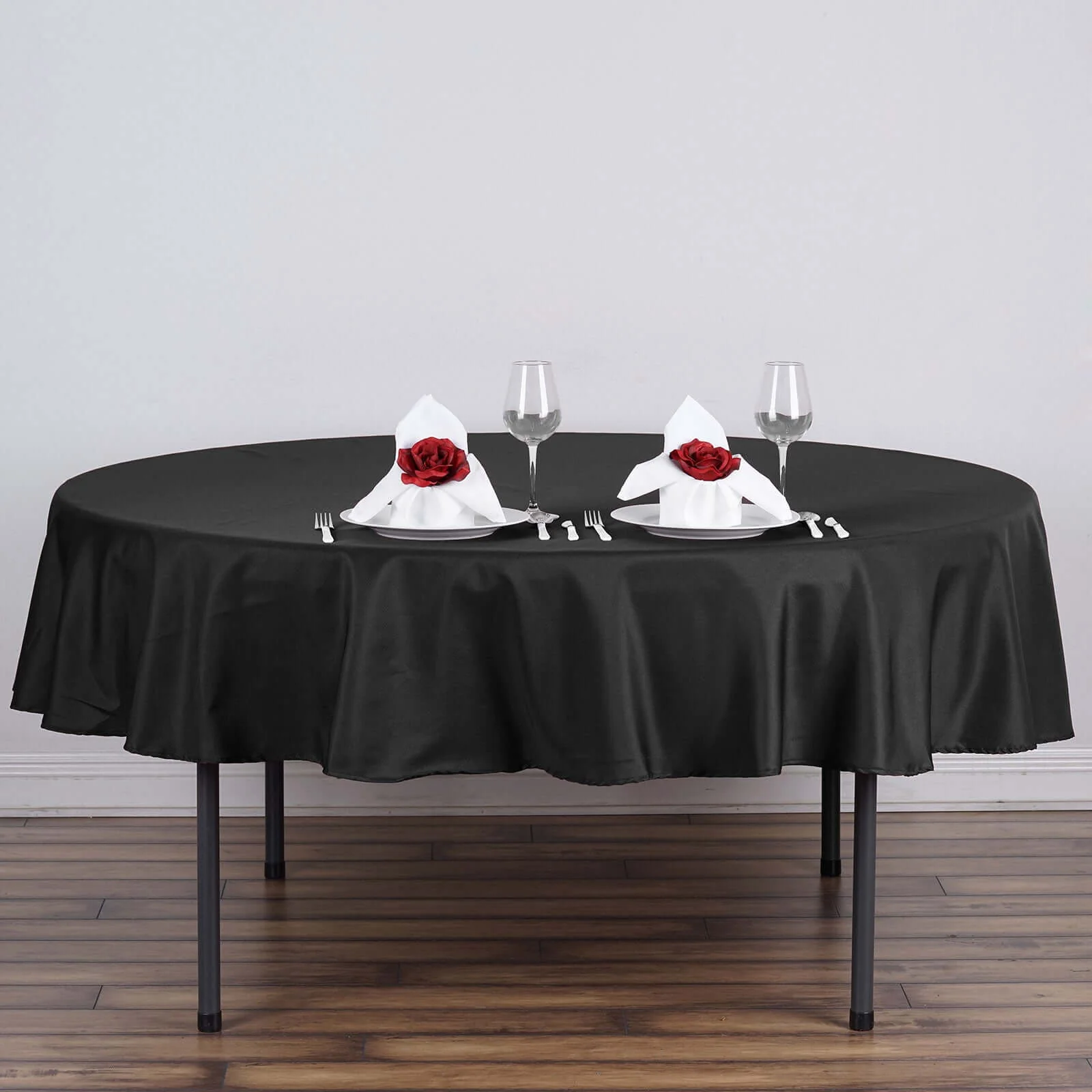 Polyester Round Tablecloth 90" Black with Durable Finish - Perfect for Events & Parties