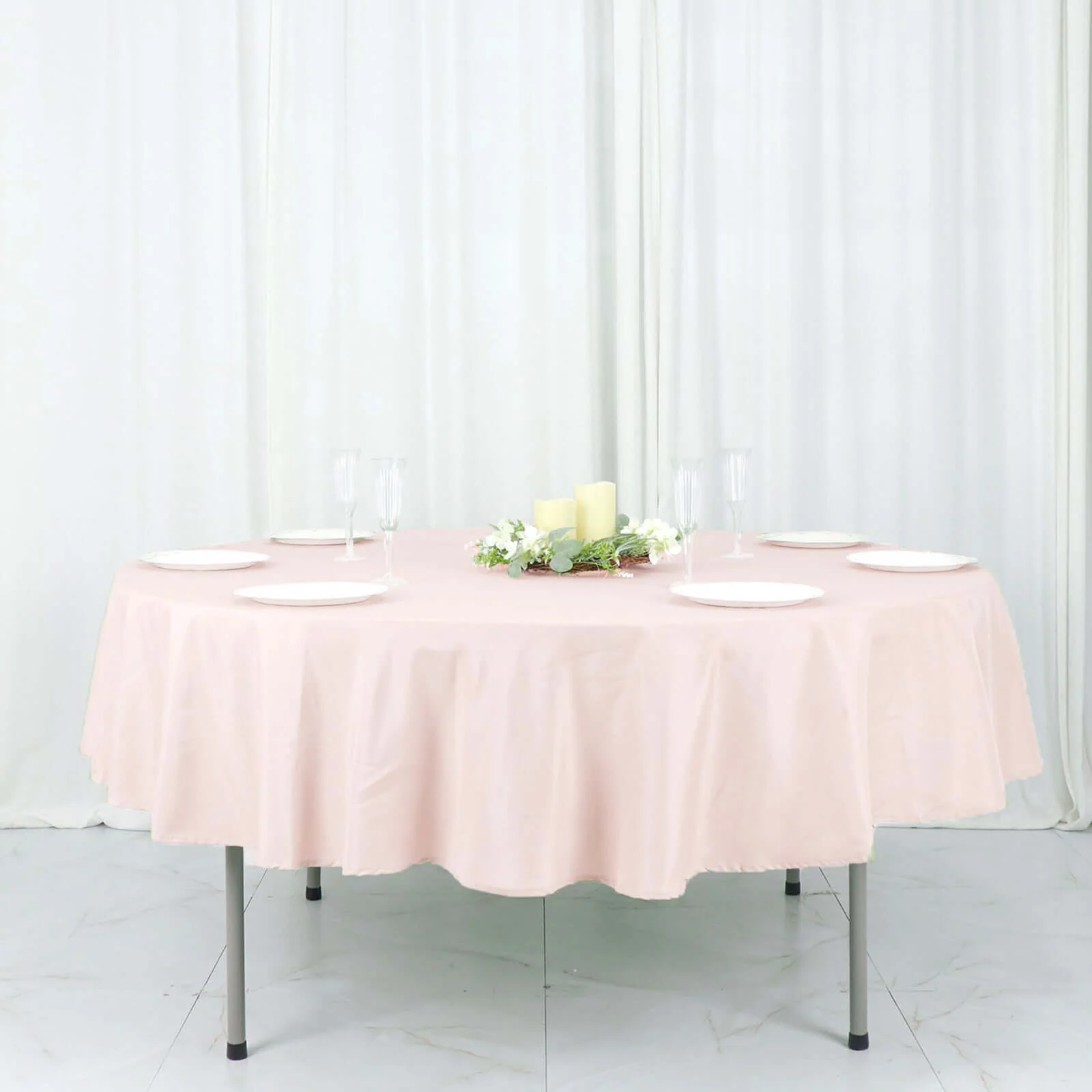 Polyester Round Tablecloth 90" Blush - Reusable & Durable Table Cover - Image 5