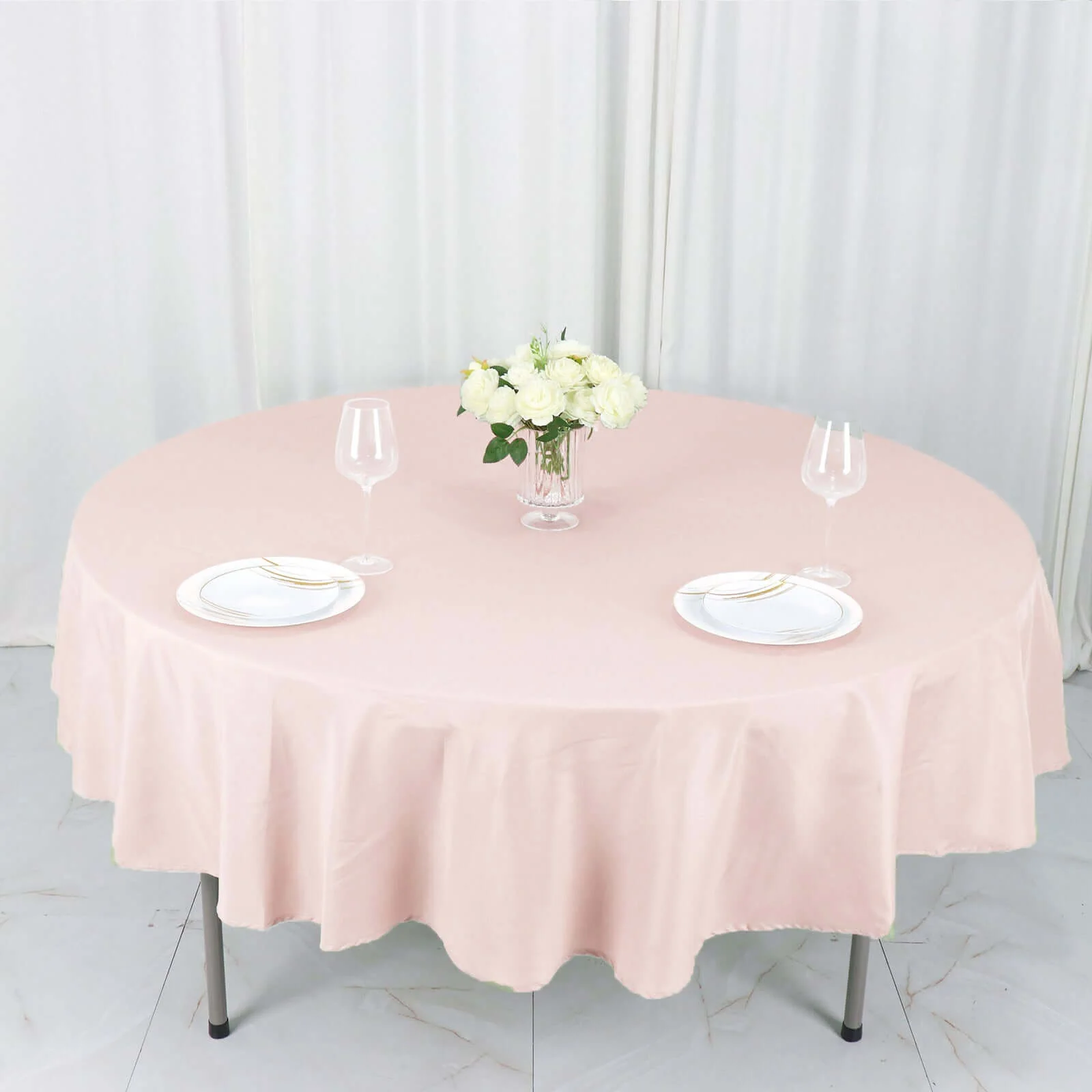 Polyester Round Tablecloth 90" Blush - Reusable & Durable Table Cover - Image 7