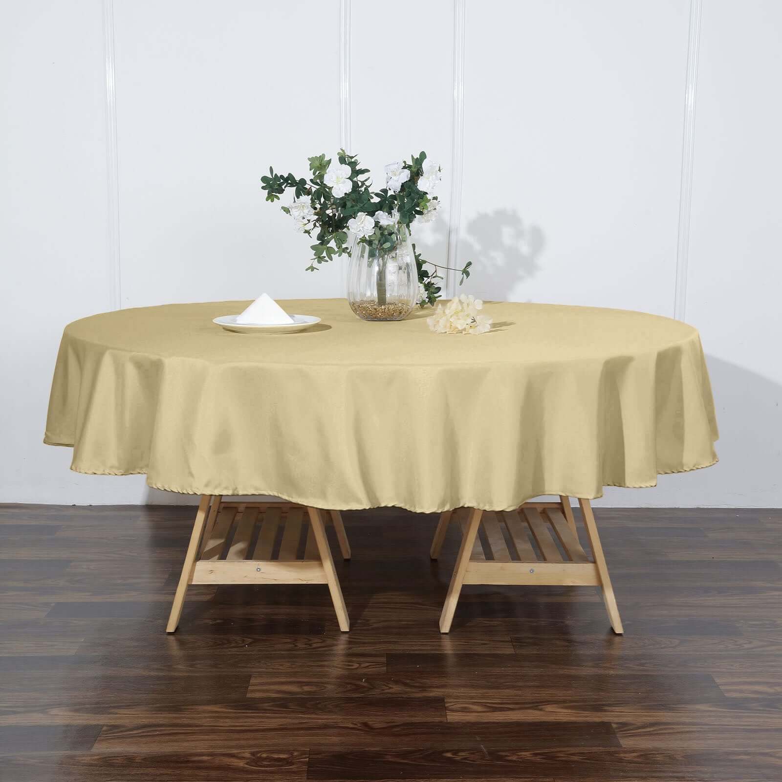 Polyester Round Tablecloth 90" Champagne - Reusable & Durable Table Cover - Image 2