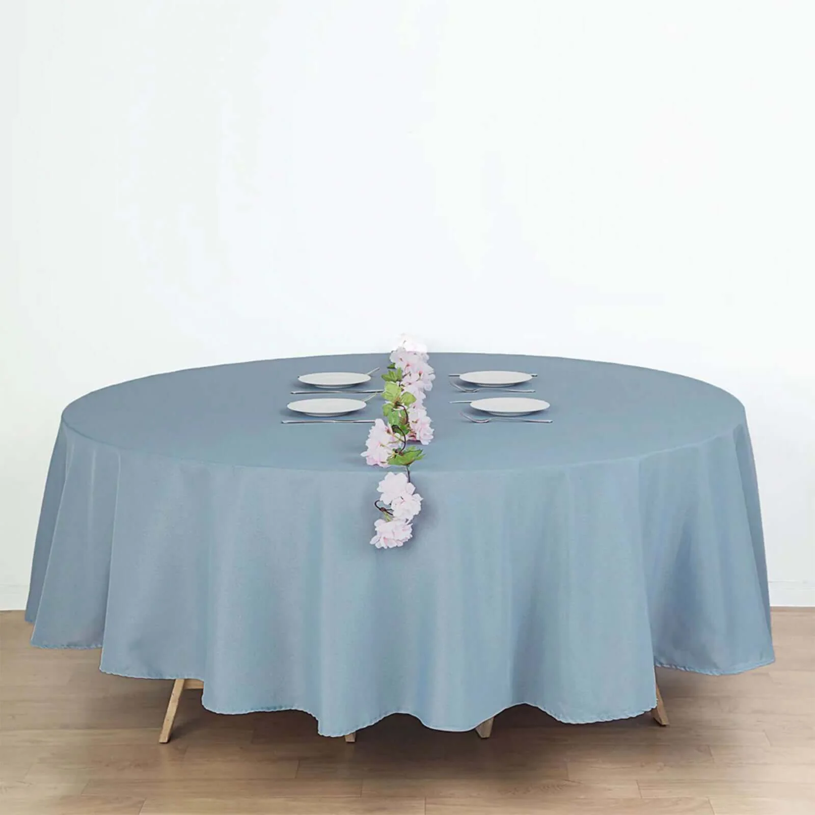 Polyester Round Tablecloth 90" Dusty Blue - Reusable & Durable Table Cover - Image 2