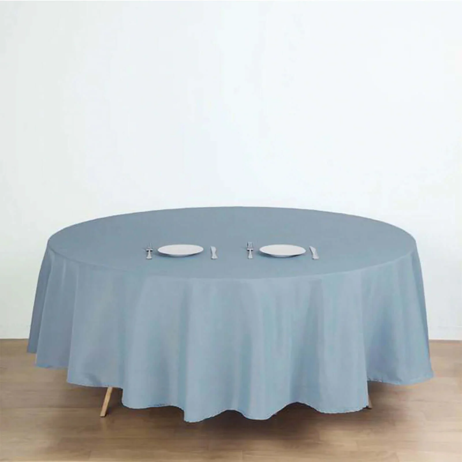 Polyester Round Tablecloth 90" Dusty Blue - Reusable & Durable Table Cover - Image 5