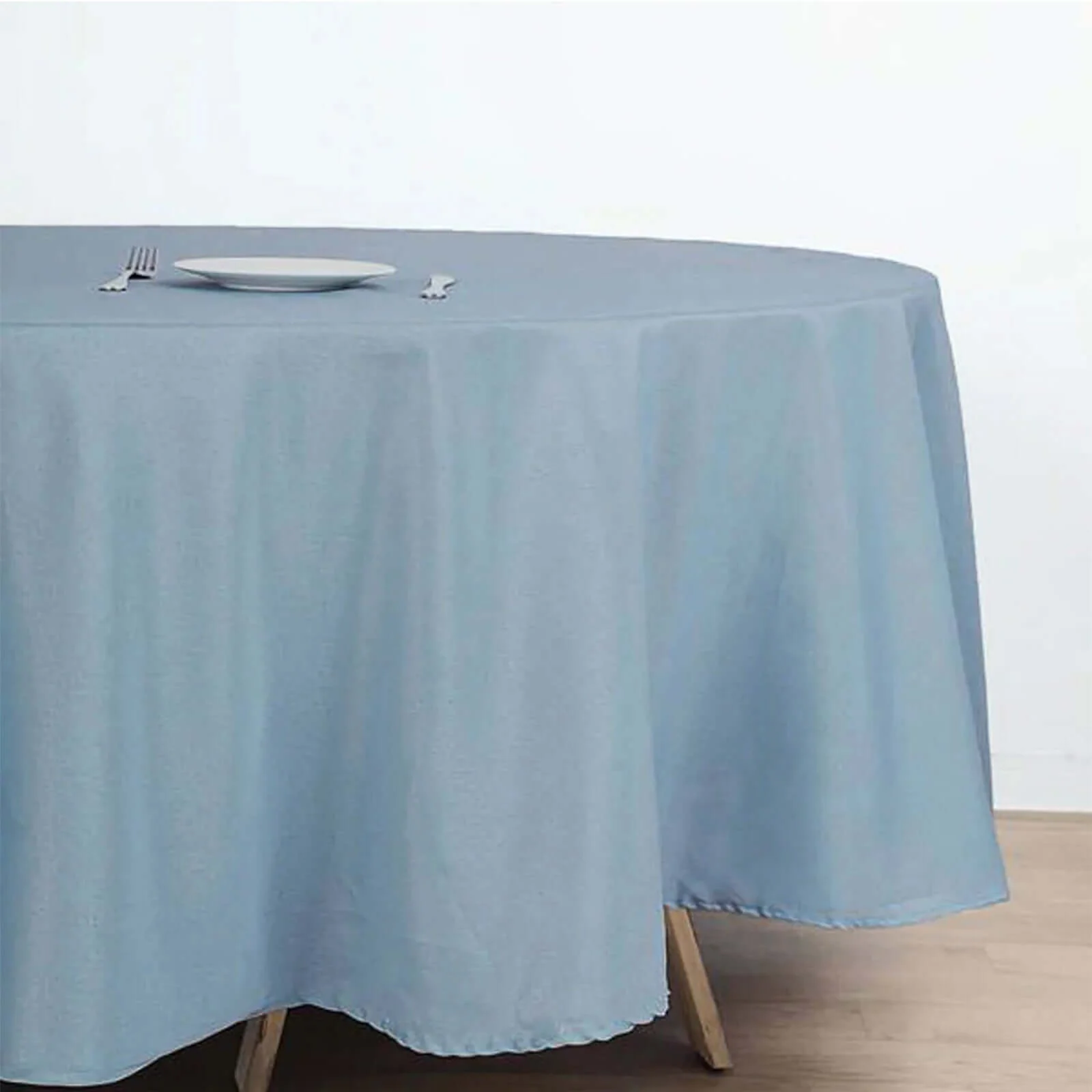 Polyester Round Tablecloth 90" Dusty Blue - Reusable & Durable Table Cover - Image 7