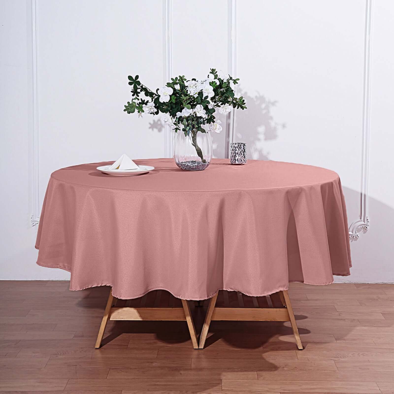 Polyester Round Tablecloth 90" Dusty Rose - Reusable & Durable Table Cover - Image 2