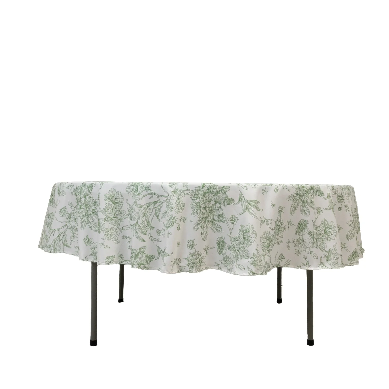 Polyester Round Tablecloth 90" White with Dusty Sage Green French Toile Pattern - Sophisticated Table Cover for Chic Weddings & Events - Image 6