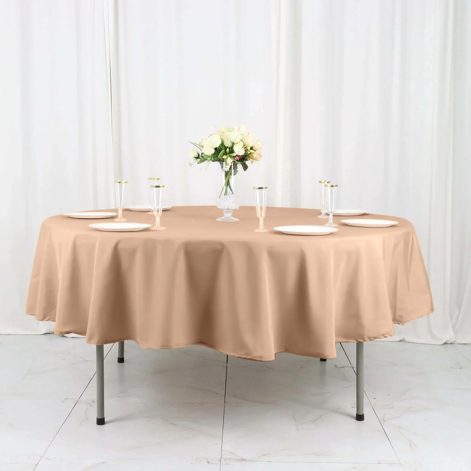 Polyester Round Tablecloth 90" Nude - Reusable & Durable Table Cover
