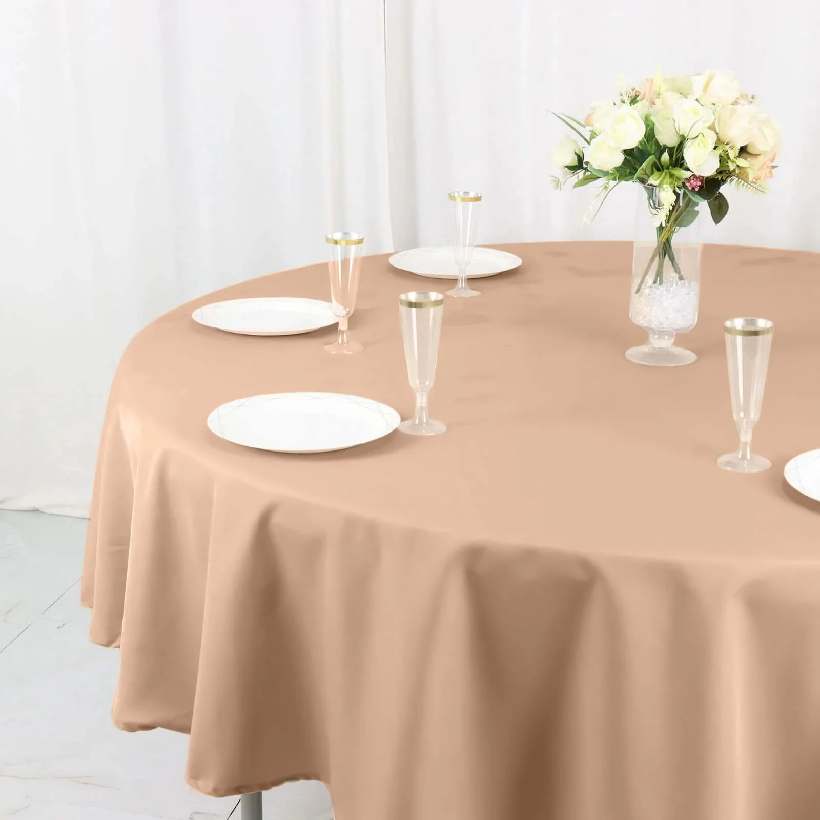 Polyester Round Tablecloth 90" Nude - Reusable & Durable Table Cover - Image 5