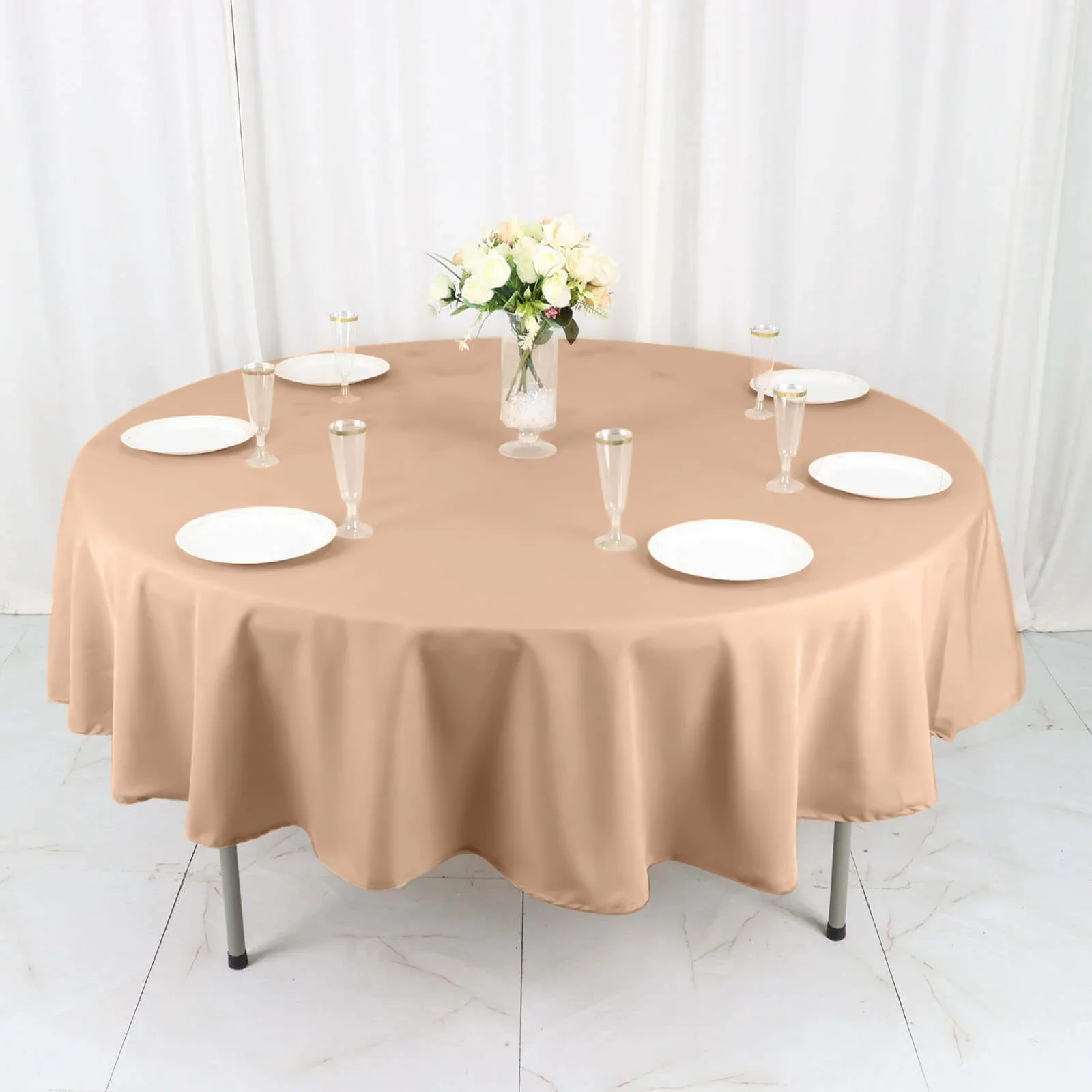 Polyester Round Tablecloth 90" Nude - Reusable & Durable Table Cover - Image 6