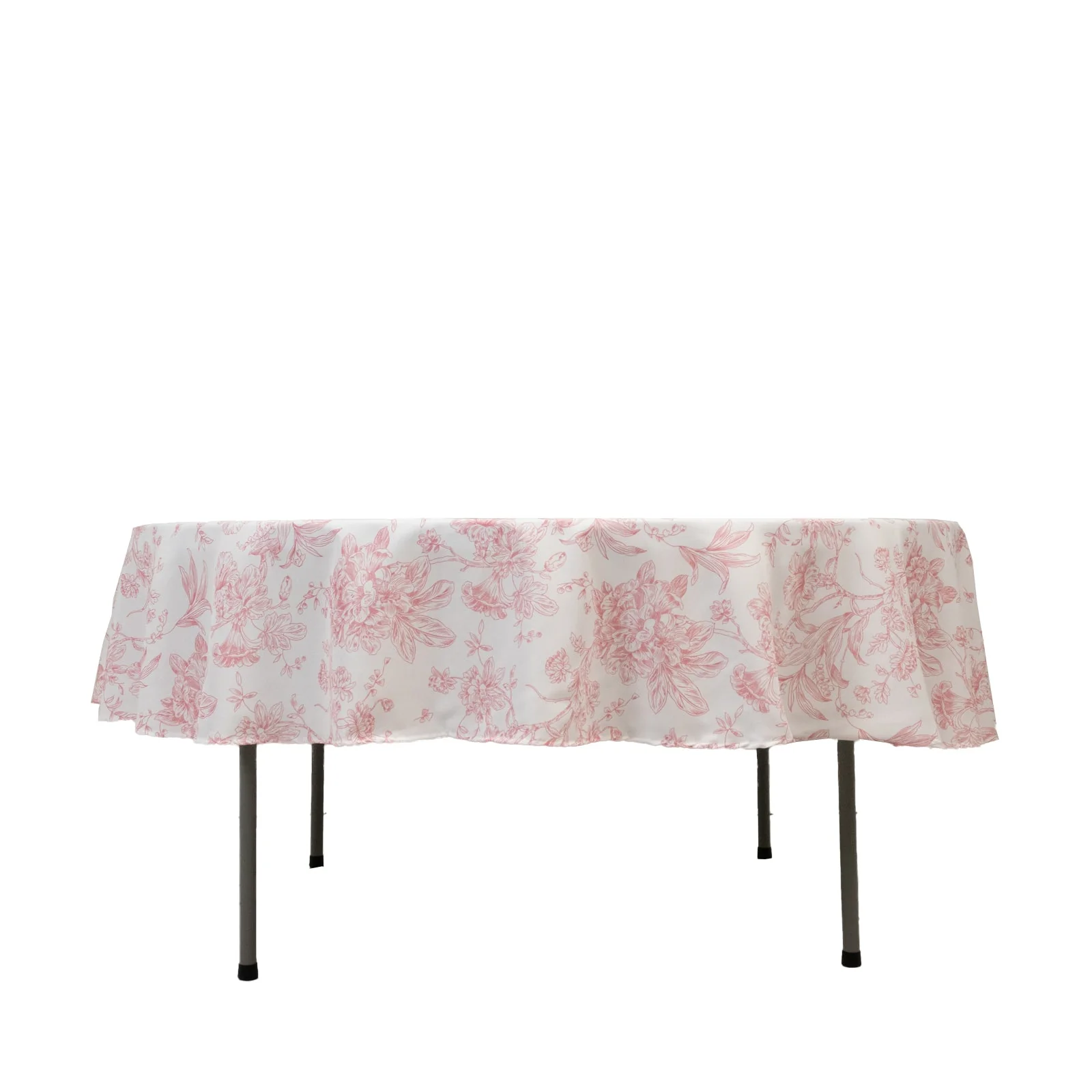 Polyester Round Tablecloth 90" White with Pink French Toile Pattern - Sophisticated Table Cover for Chic Weddings & Events - Image 6