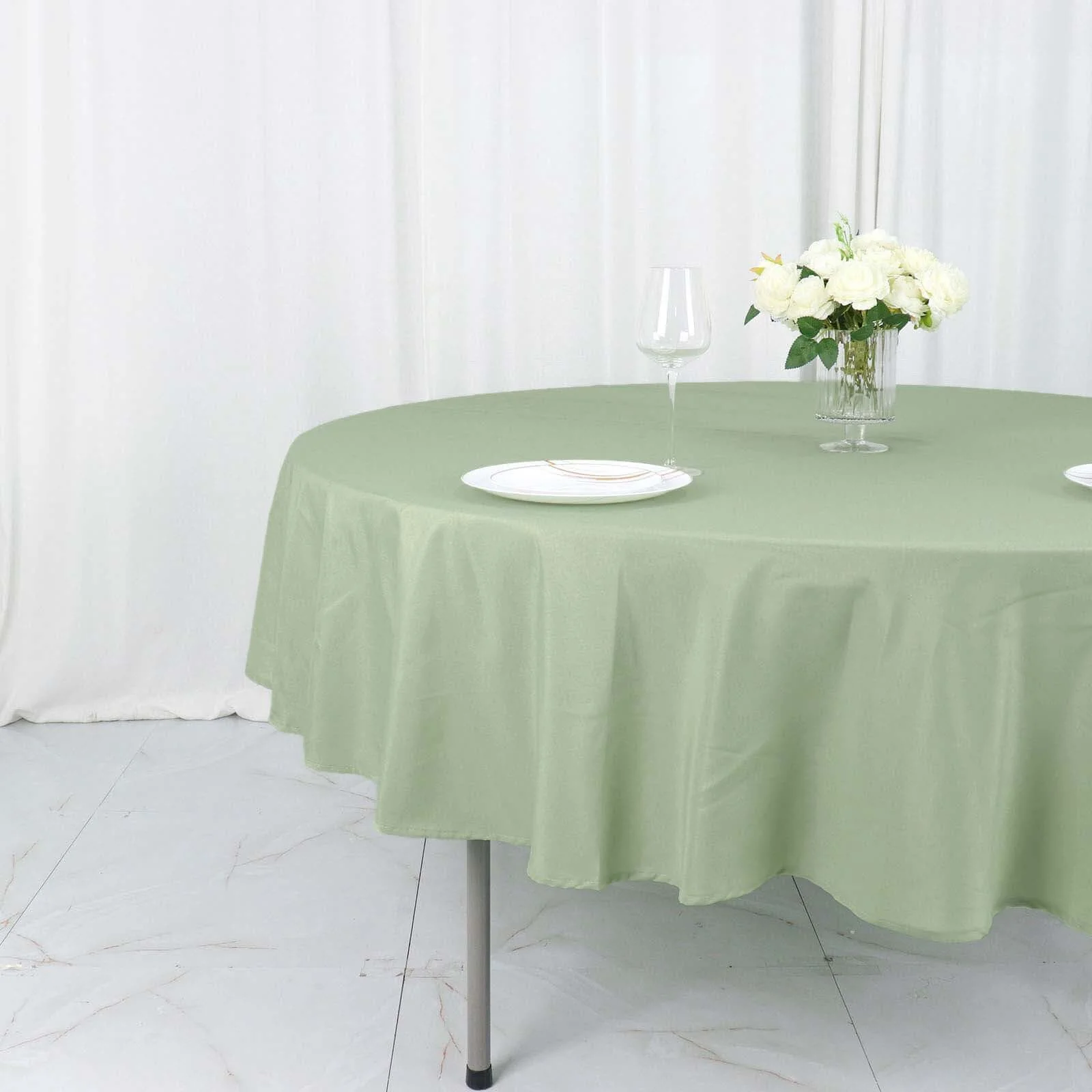 Polyester Round Tablecloth 90" Sage Green - Reusable & Durable Table Cover - Image 2