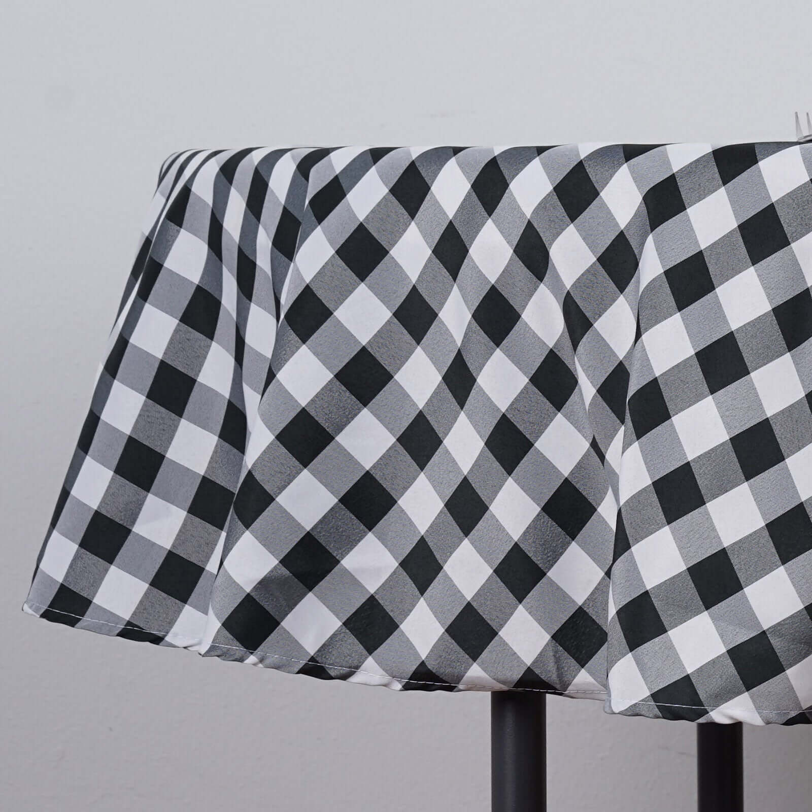 Polyester Round Tablecloth 90" White/Black Checkered Buffalo Plaid Table Cover - Image 2