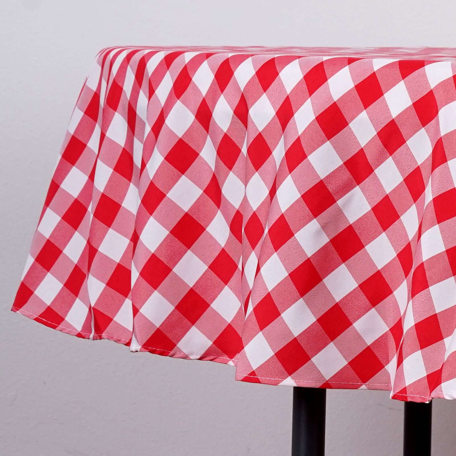 Polyester Round Tablecloth 90" White/Red Checkered Buffalo Plaid Design - Rustic Finish for Farmhouse Gatherings - Image 3