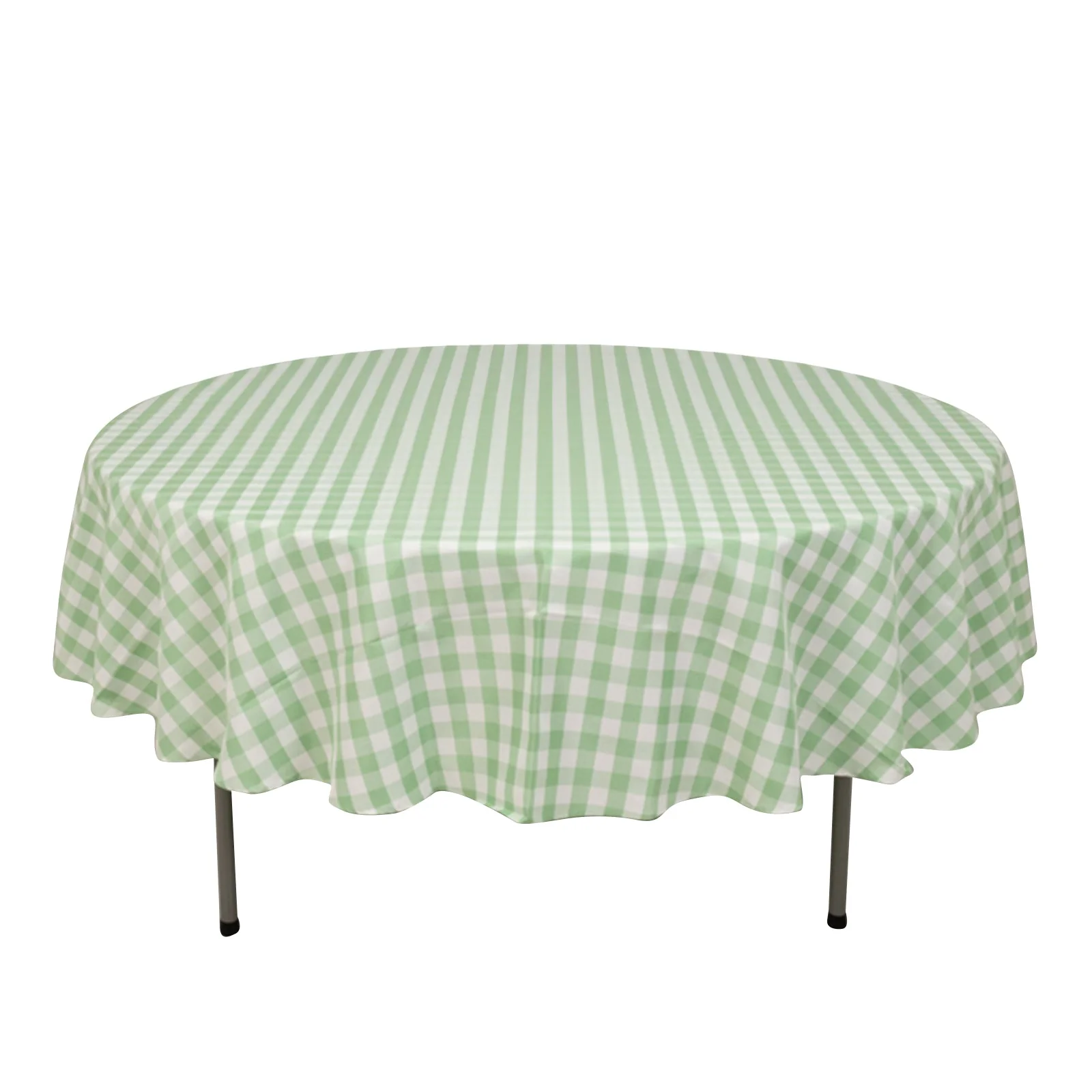 Polyester Round Tablecloth 90" White/Sage Green Checkered Buffalo Plaid Table Cover - Image 3