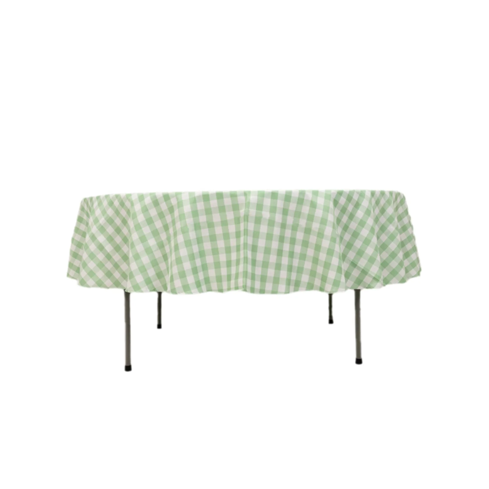 Polyester Round Tablecloth 90" White/Sage Green Checkered Buffalo Plaid Table Cover - Image 7