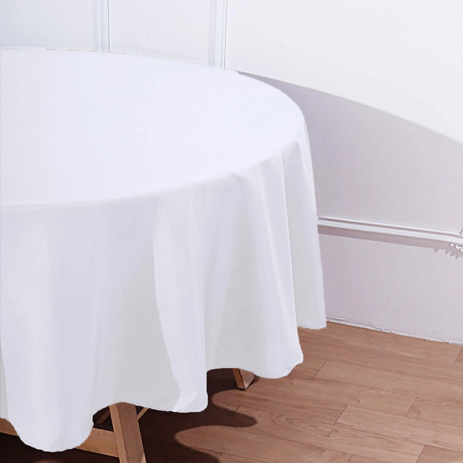 Polyester Round Tablecloth 90" White with Durable Finish - Perfect for Events & Parties - Image 5