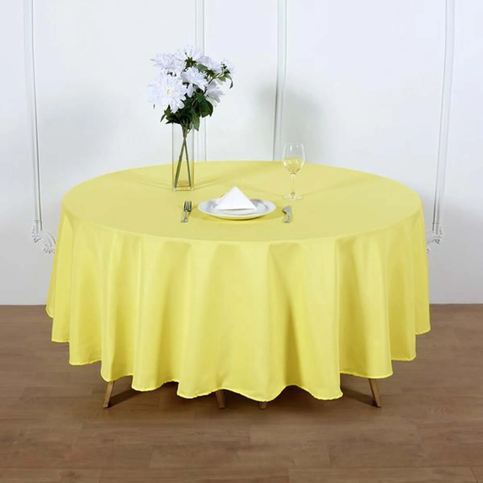 Polyester Round Tablecloth 90" Yellow - Reusable & Durable Table Cover - Image 2